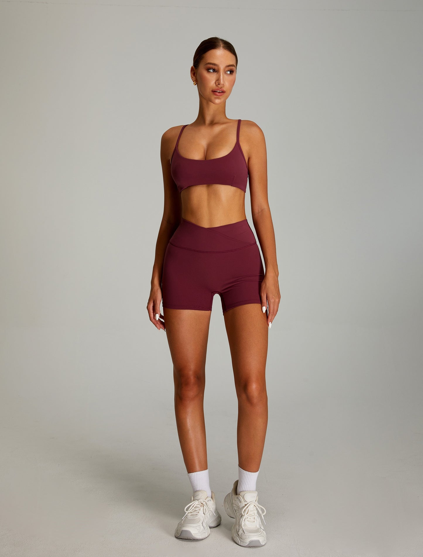 Adjustable Cross Back Yoga Bras Sports Bras Wine Red
