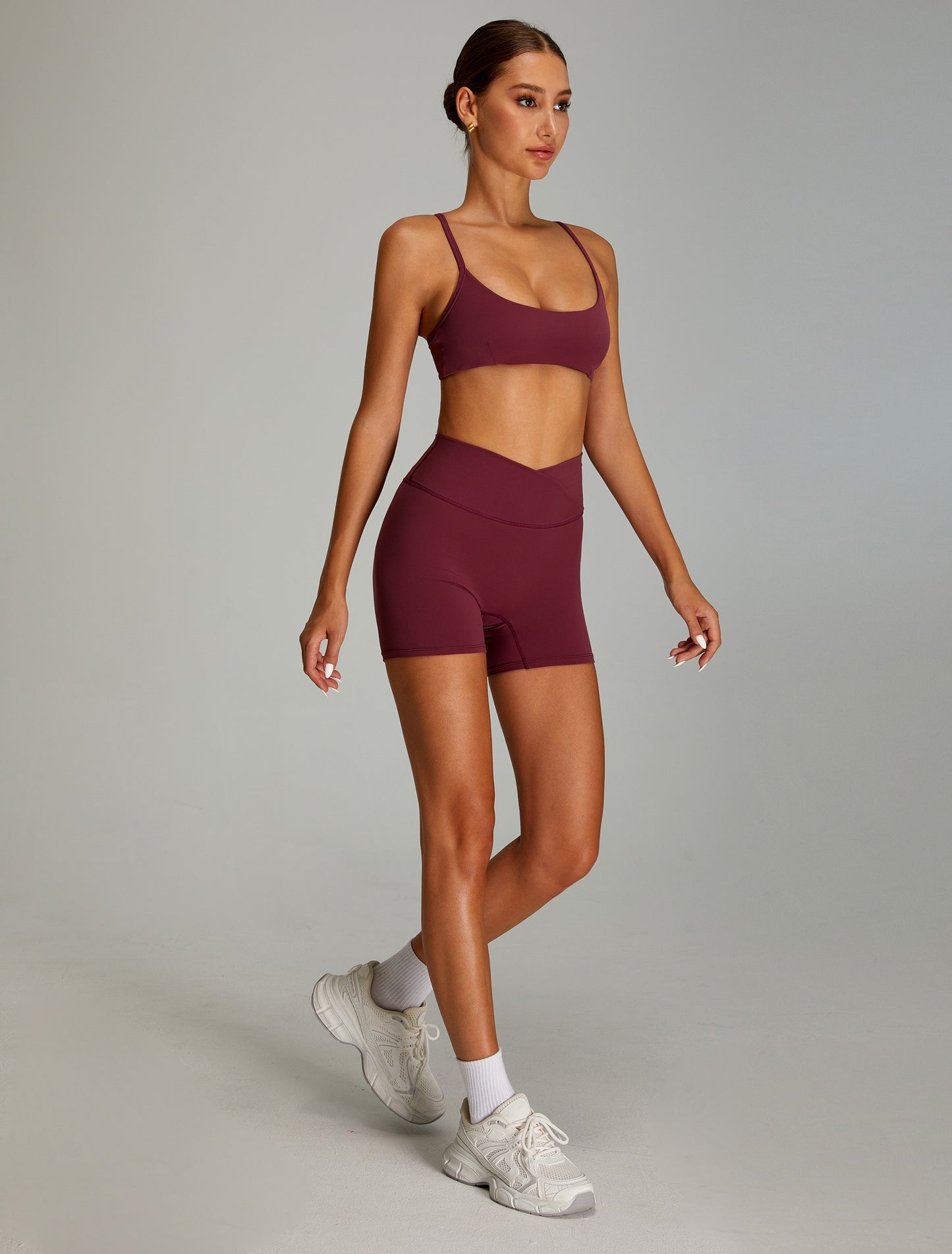 Adjustable Cross Back Yoga Bras Sports Bras Wine Red