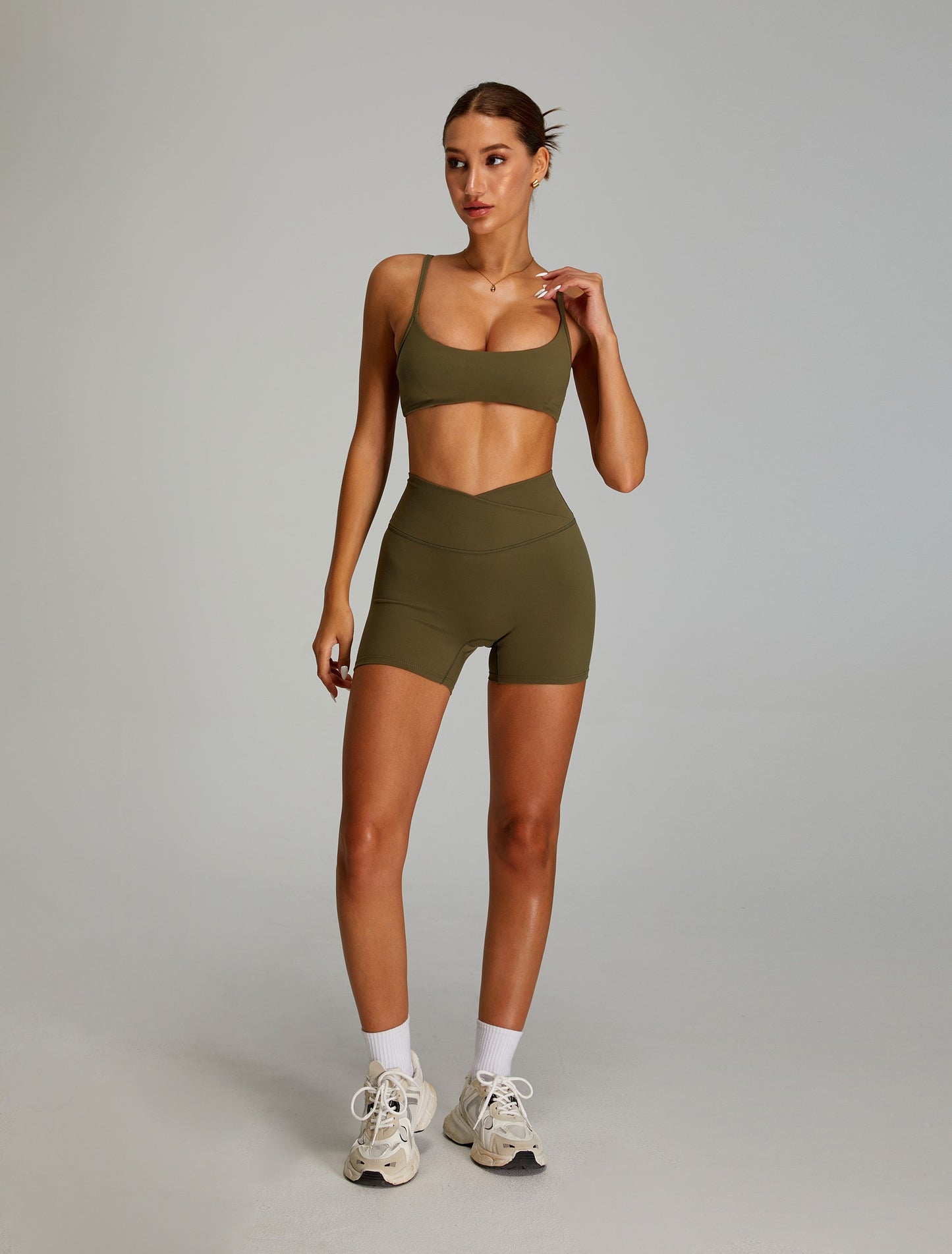 Adjustable Cross Back Yoga Bras Sports Bras Army Green