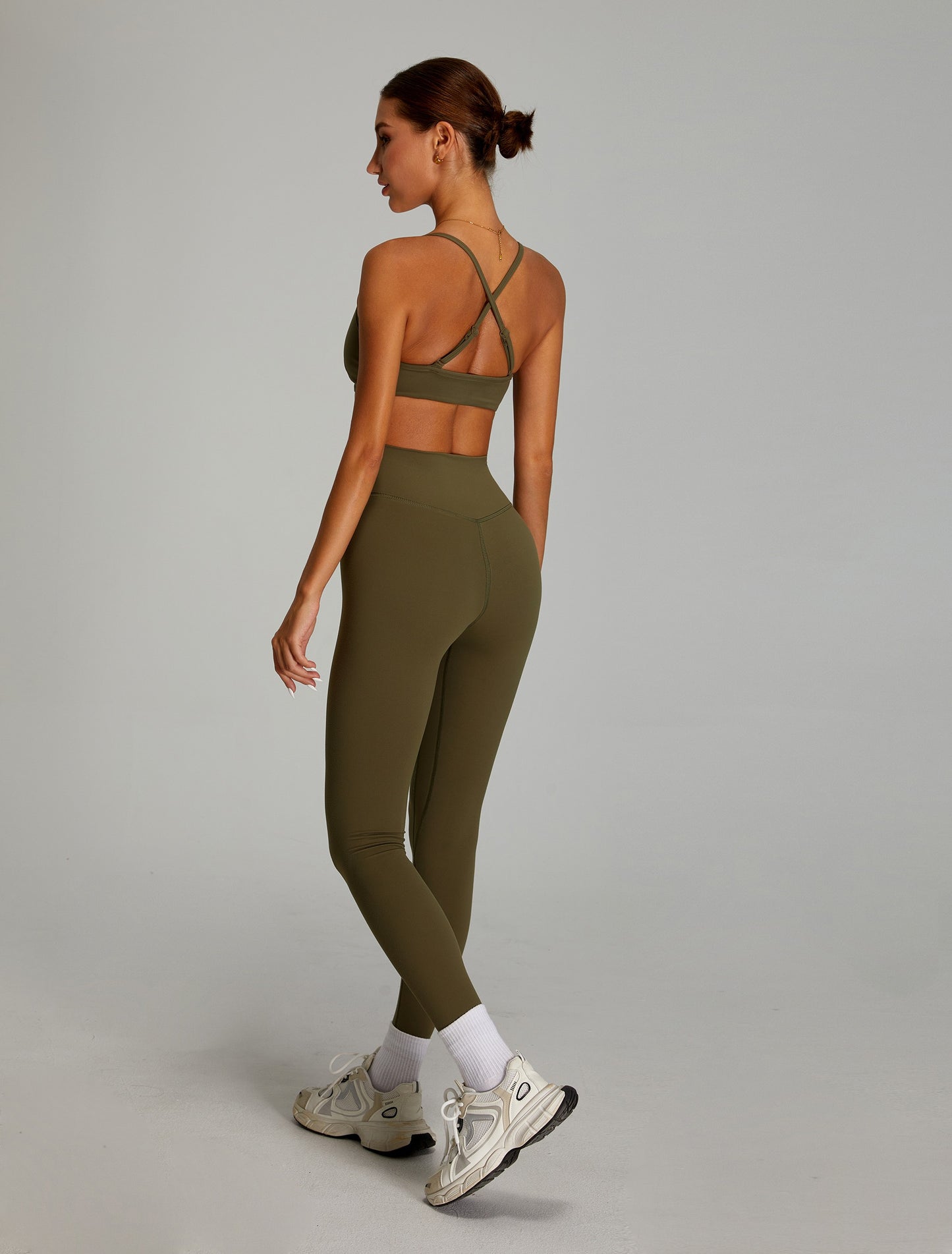 High Waisted Yoga Pants Crossed V Waist Leggings Army Green