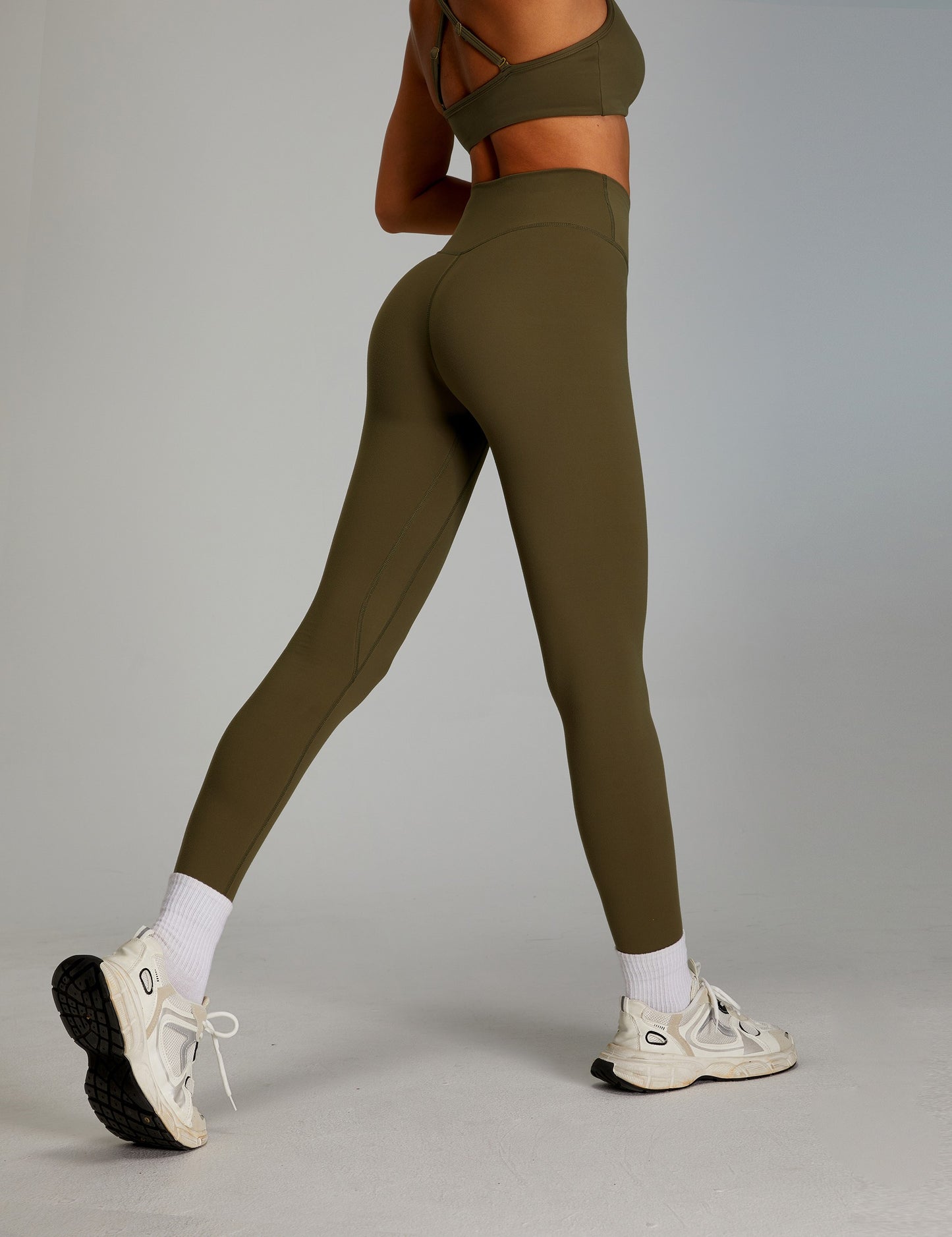 High Waisted Yoga Pants Crossed V Waist Leggings Army Green