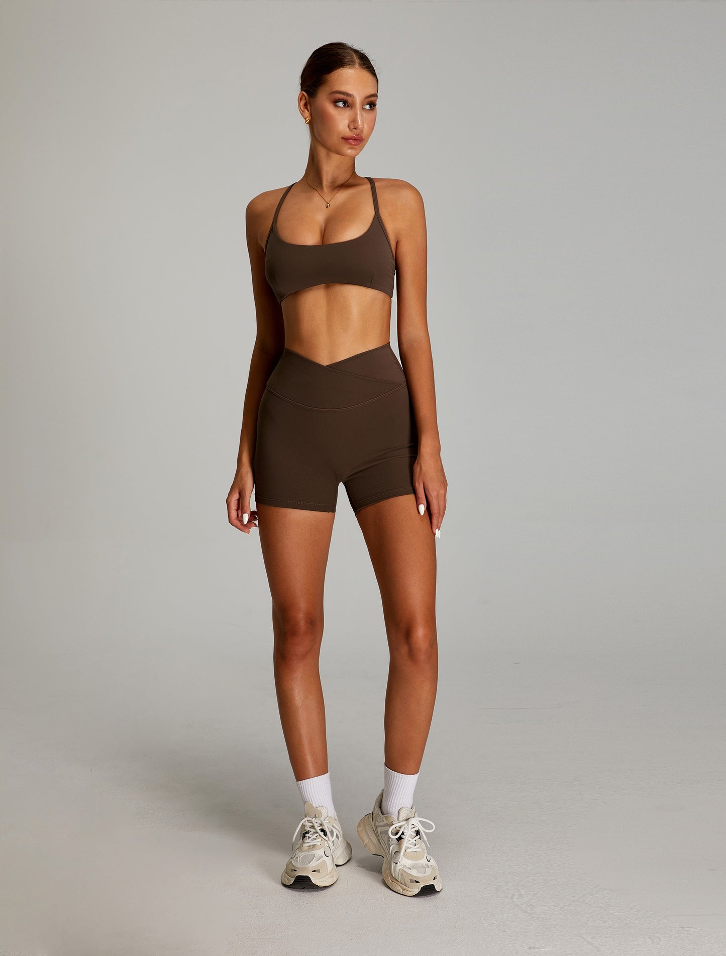 Adjustable Cross Back Yoga Bras Sports Bras Dark Brown