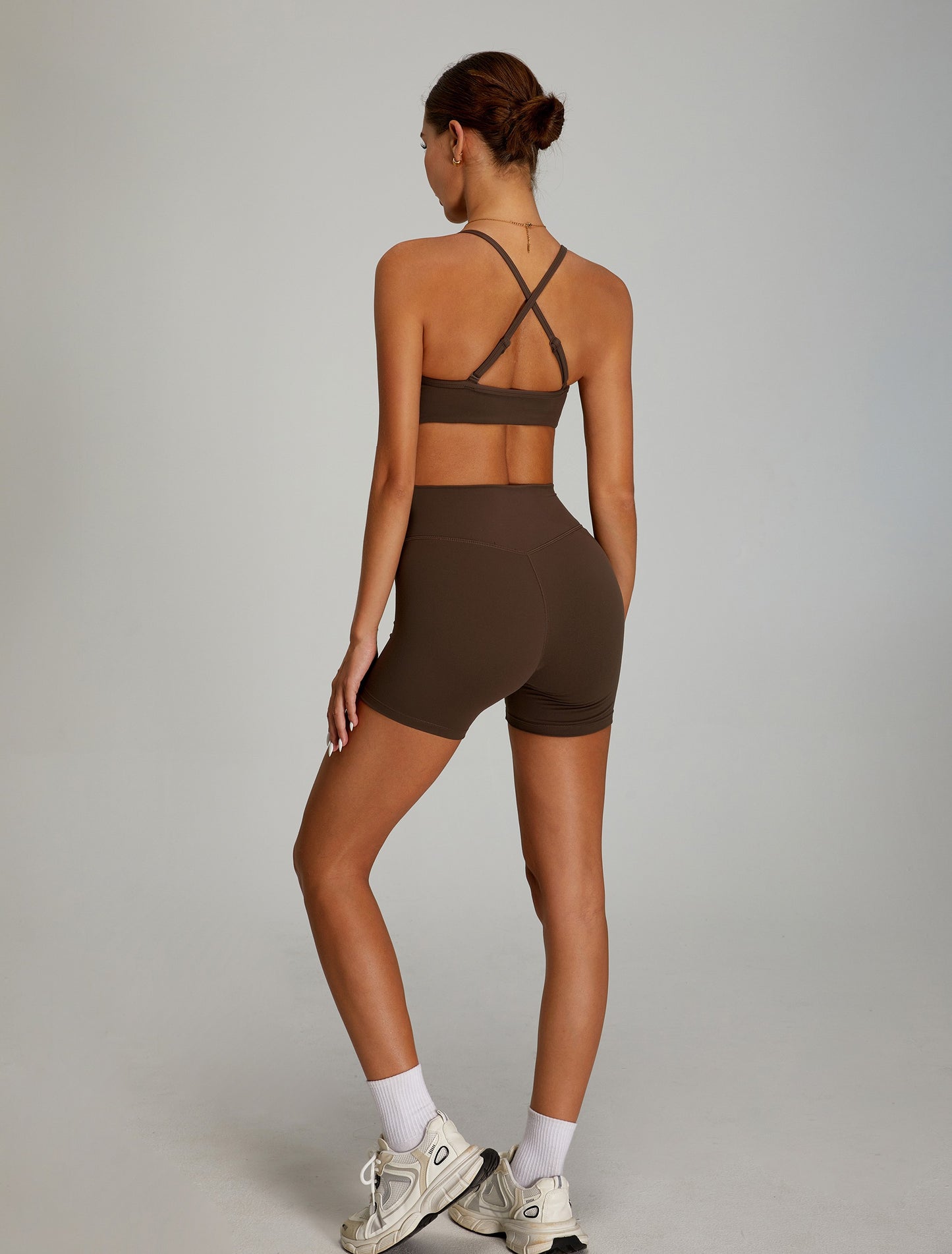 Adjustable Cross Back Yoga Bras Sports Bras Dark Brown