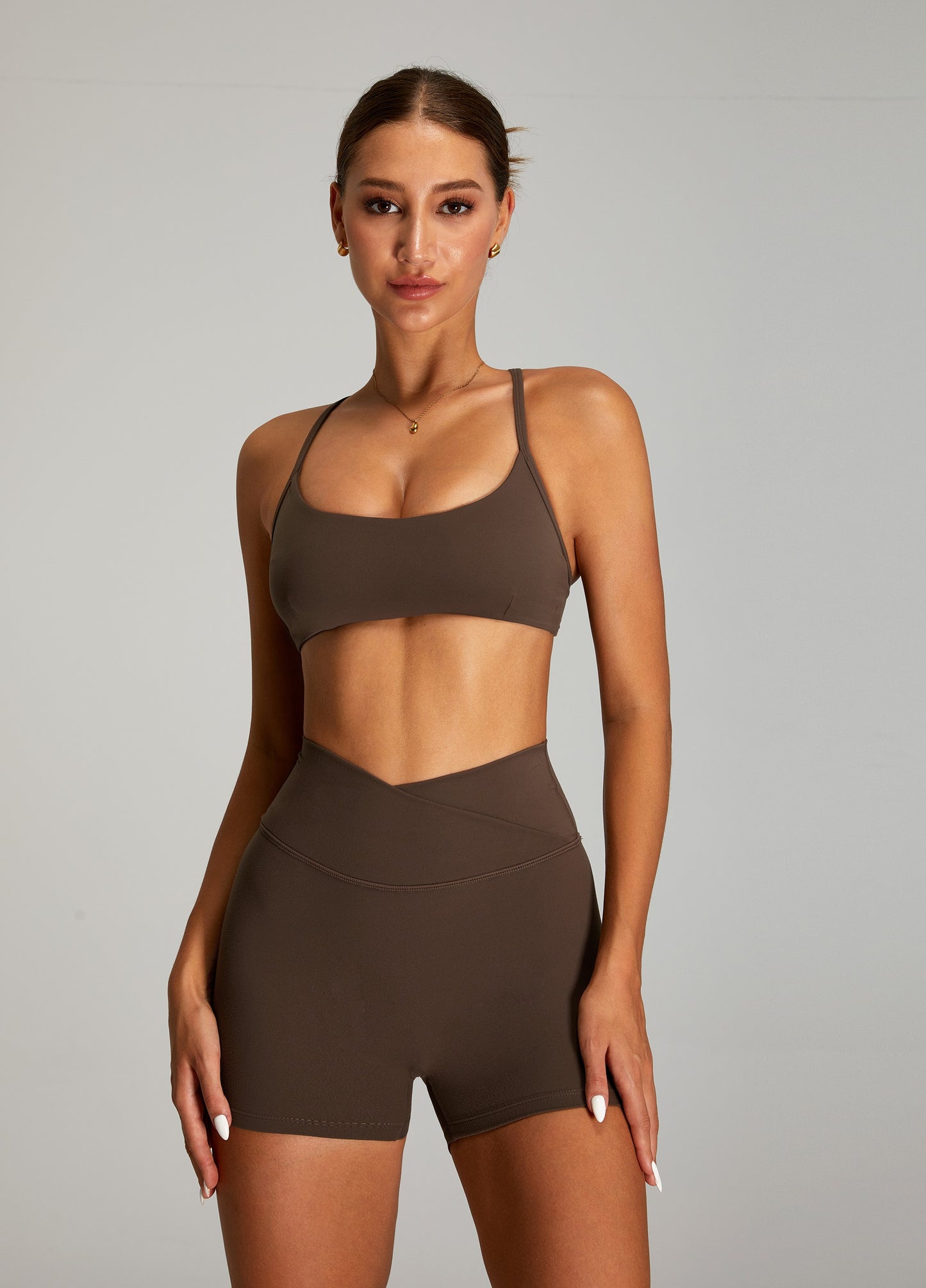 Adjustable Cross Back Yoga Bras Sports Bras Dark Brown