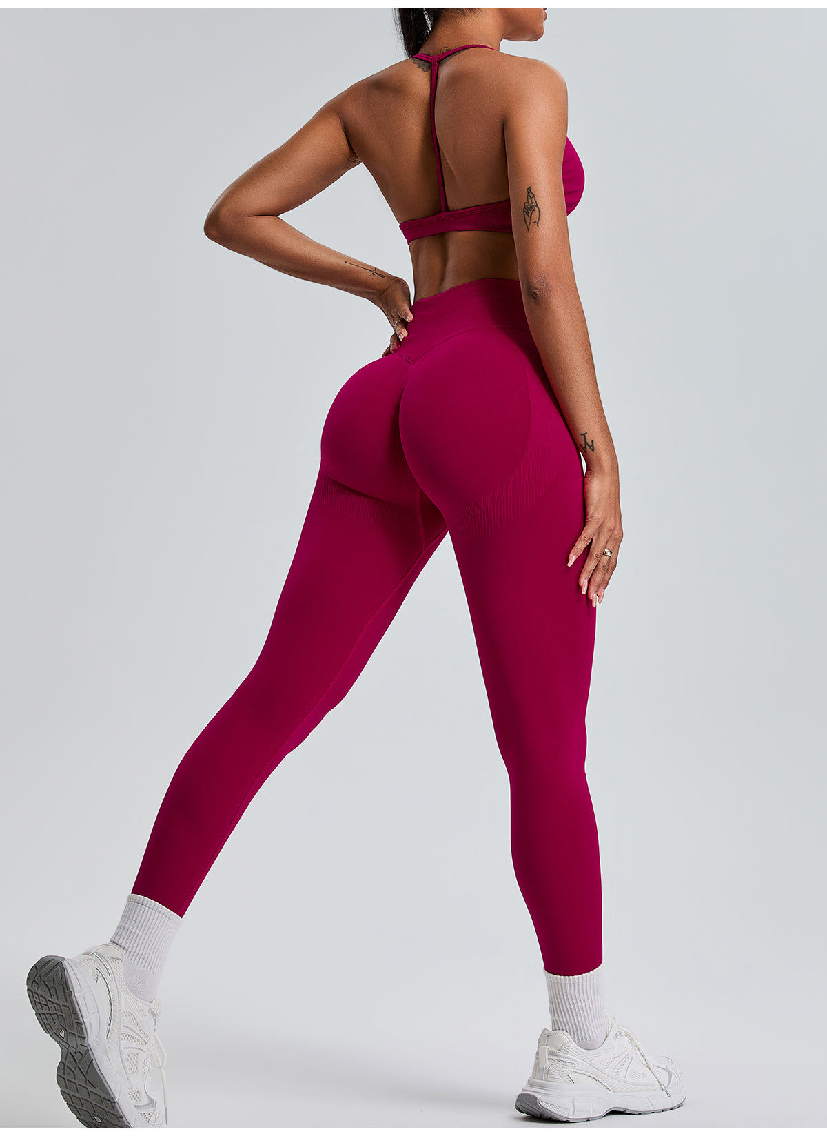 Seamless High Waist Hip Lifting Yoga Pants Leggings Dark Red