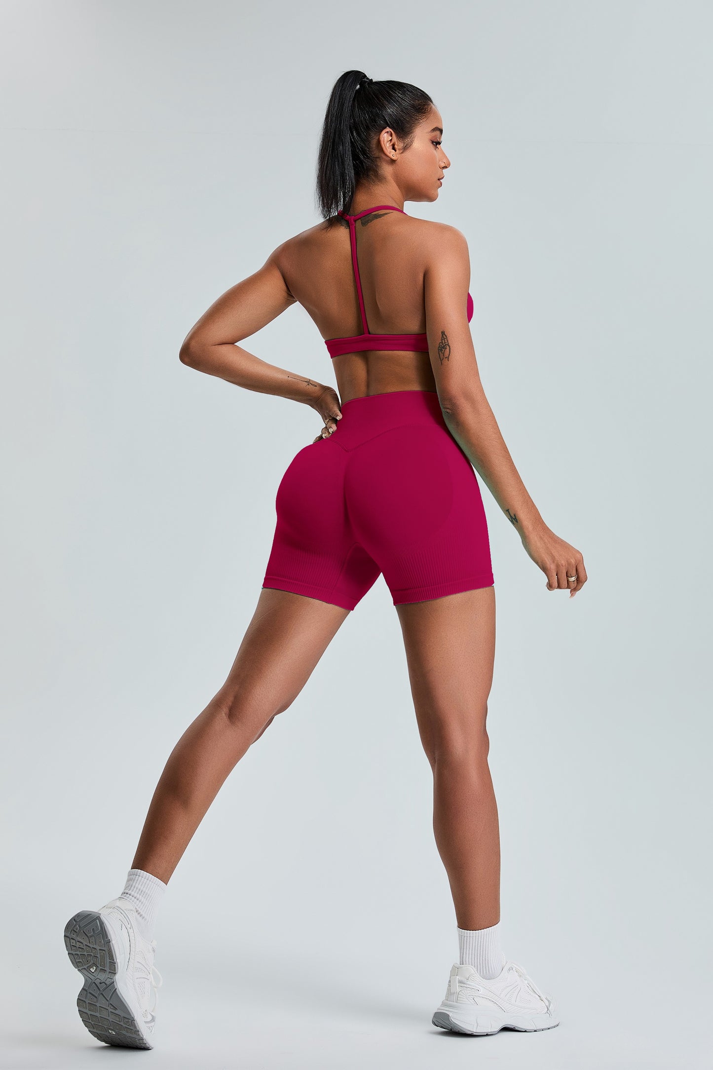 Sexy Seamless Sports Bras T-Shaped Back Yoga Bras Dark Red