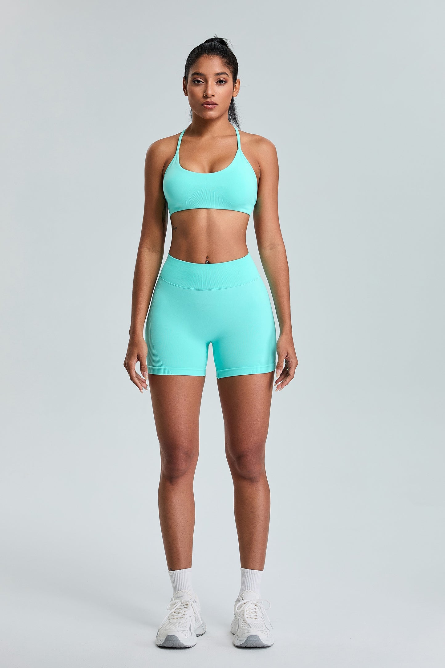 Sexy Seamless Sports Bras T-Shaped Back Yoga Bras Baby Blue