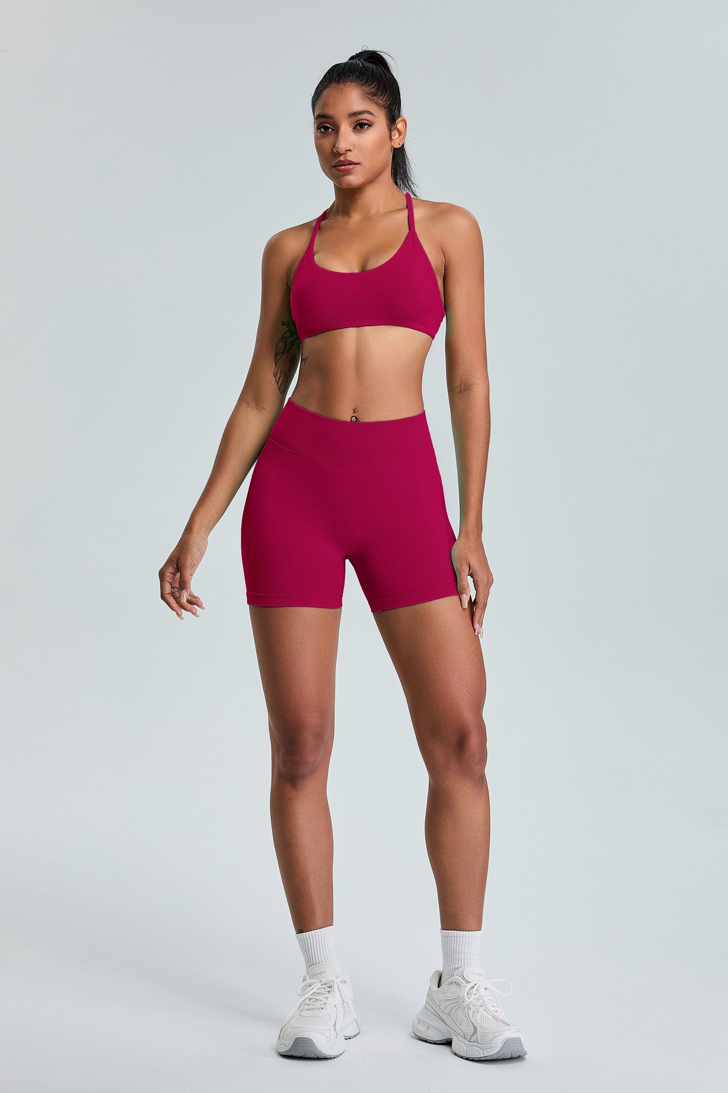 Sexy Seamless Sports Bras T-Shaped Back Yoga Bras Dark Red