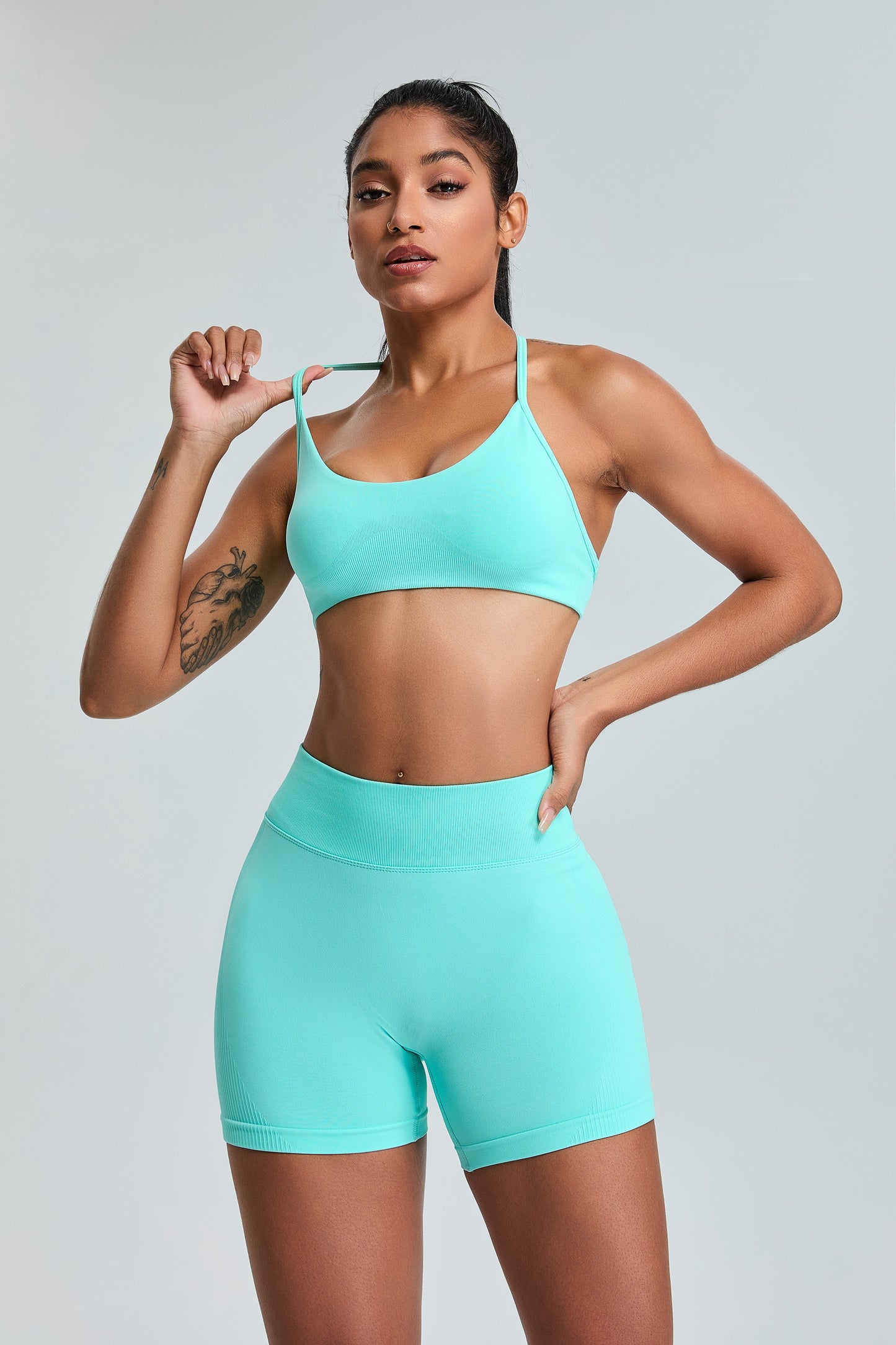 Sexy Seamless Sports Bras T-Shaped Back Yoga Bras Baby Blue