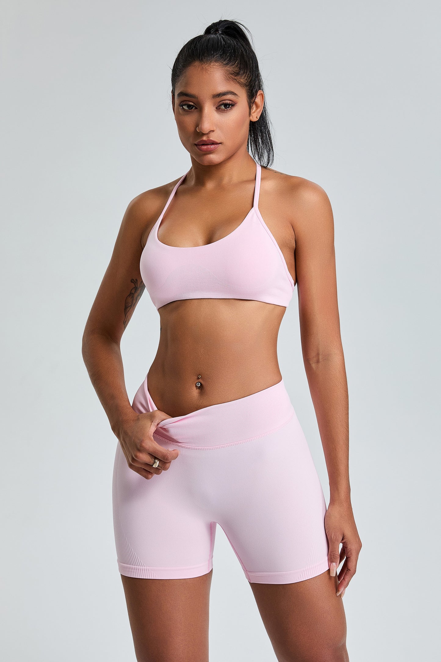 Sexy Seamless Sports Bras T-Shaped Back Yoga Bras Pink