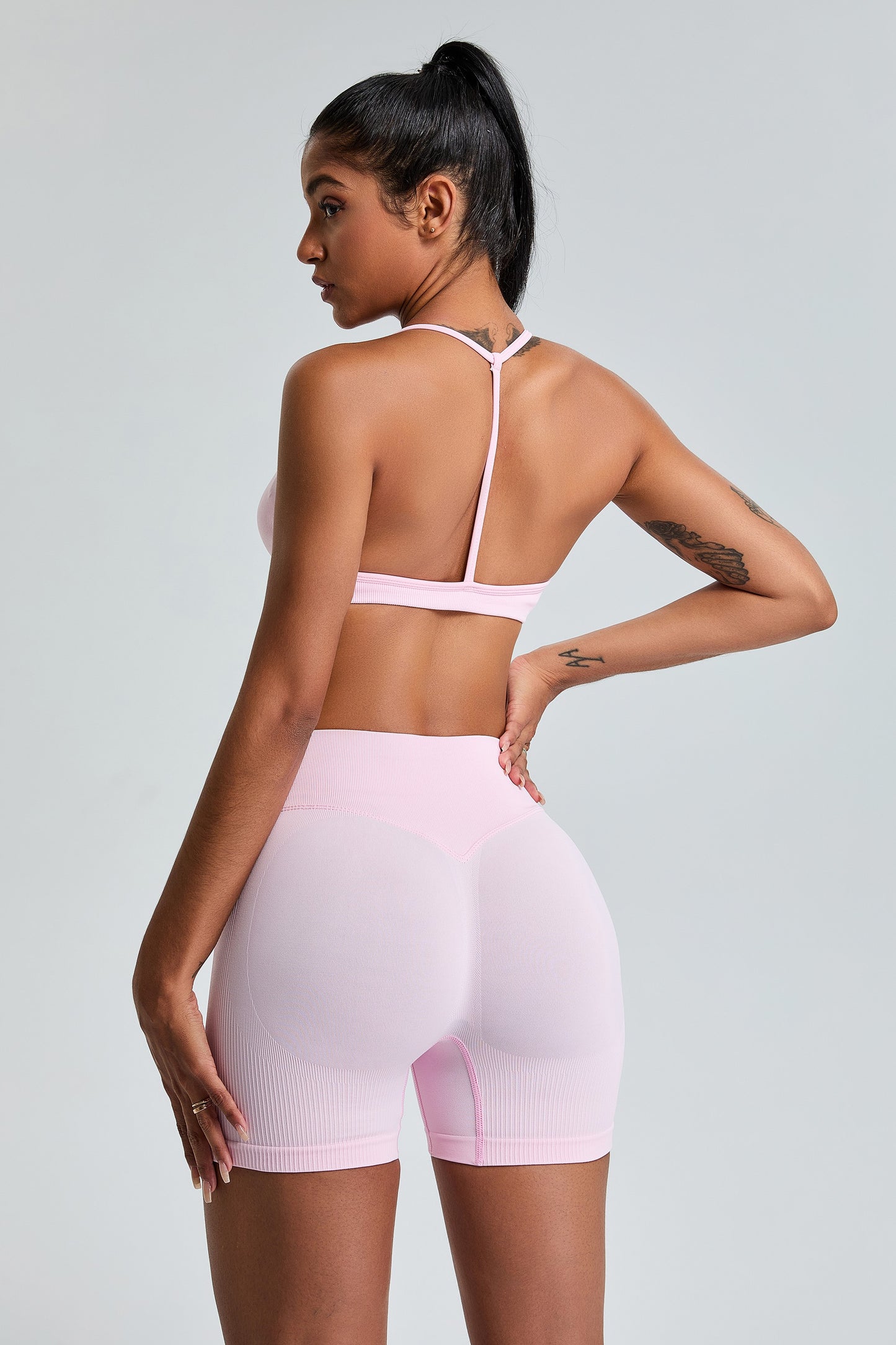 Sexy Seamless Sports Bras T-Shaped Back Yoga Bras Pink