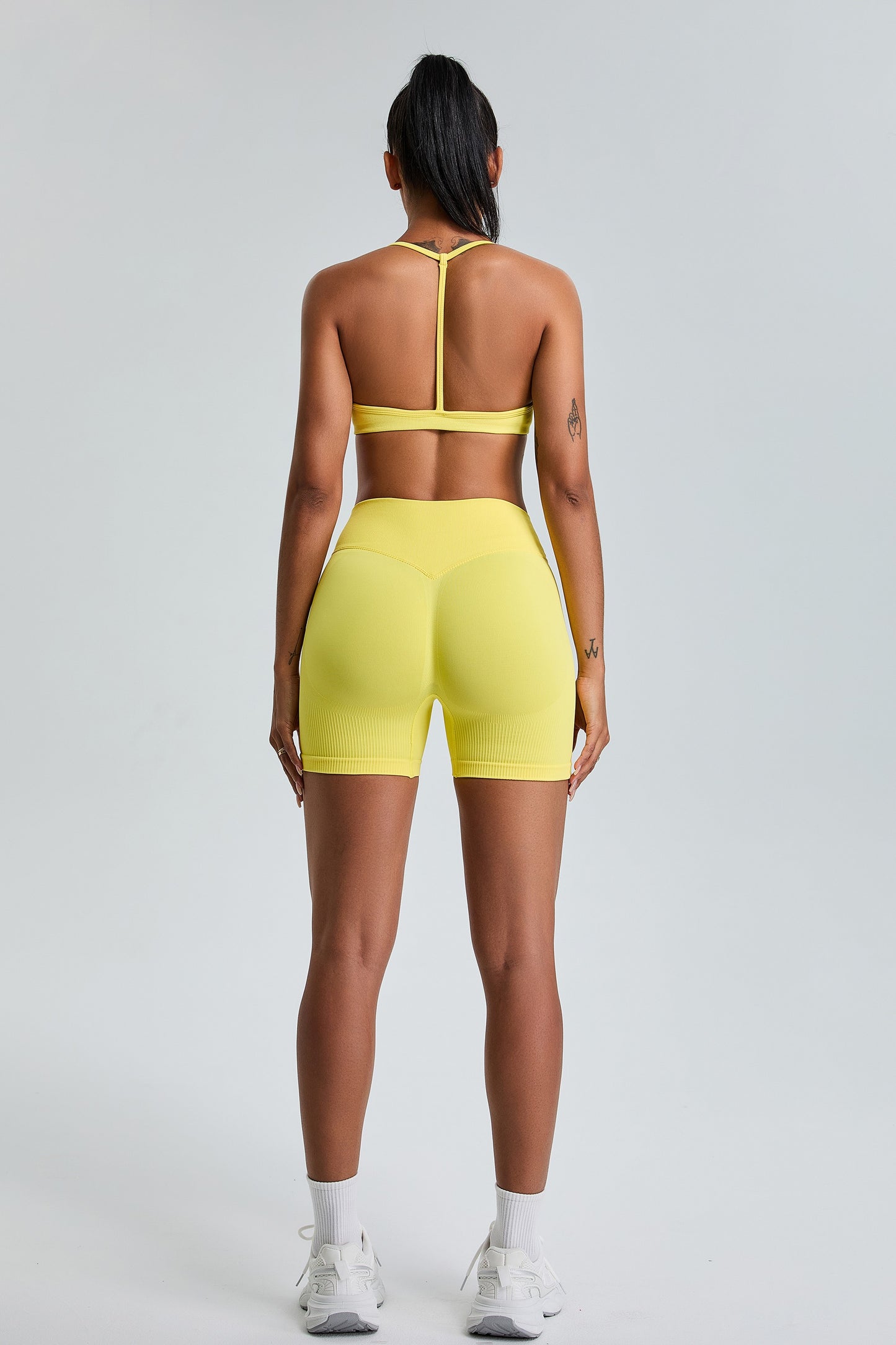 Sexy Seamless Sports Bras T-Shaped Back Yoga Bras Yellow