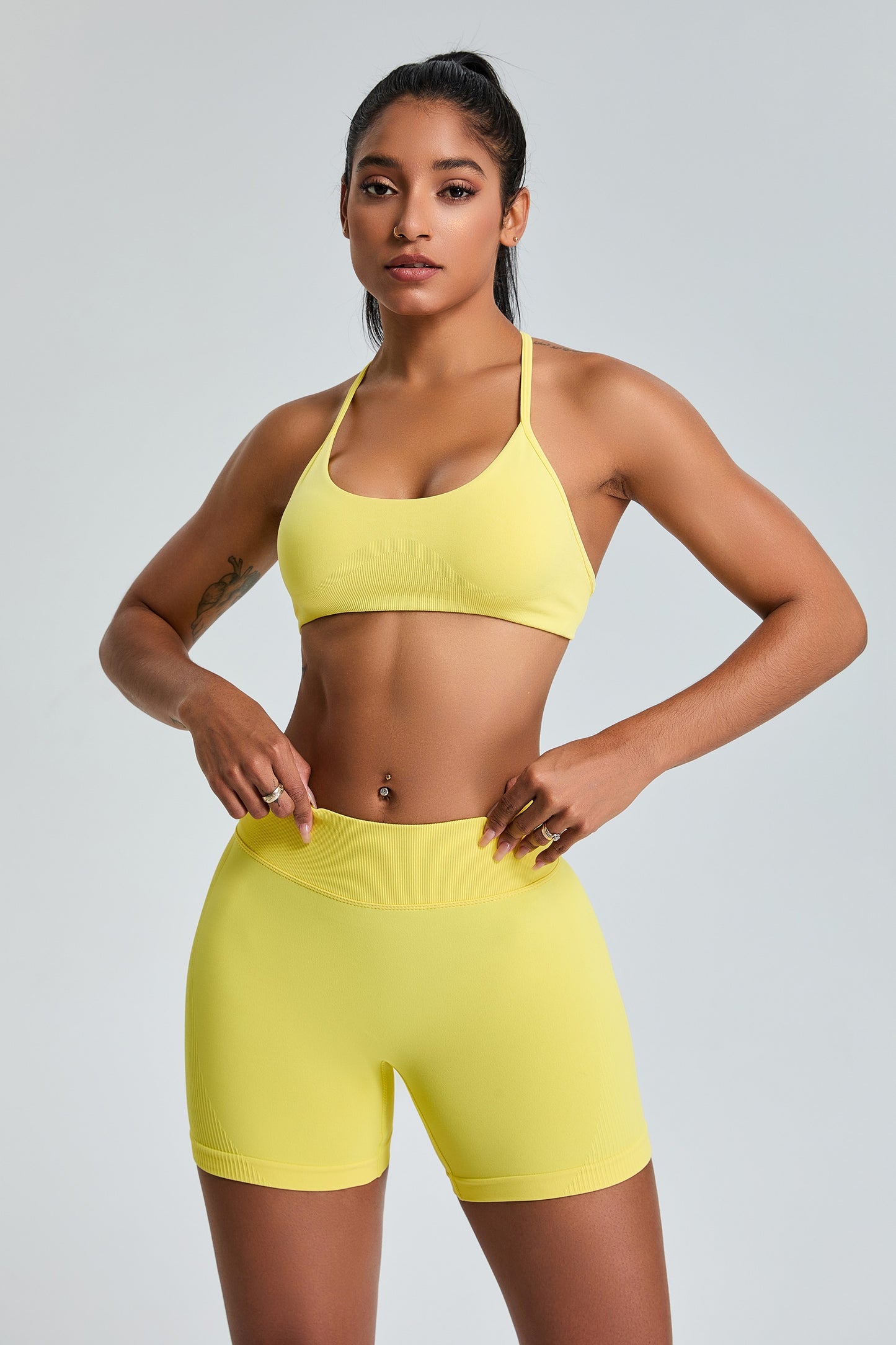 Sexy Seamless Sports Bras T-Shaped Back Yoga Bras Yellow
