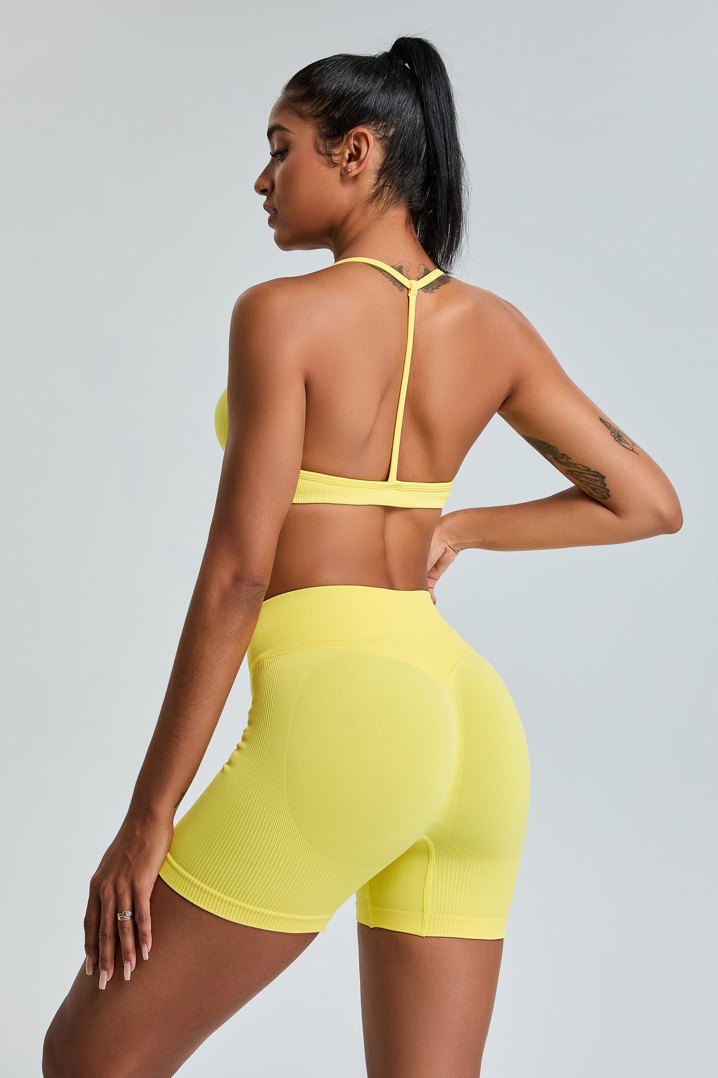 Sexy Seamless Sports Bras T-Shaped Back Yoga Bras Yellow