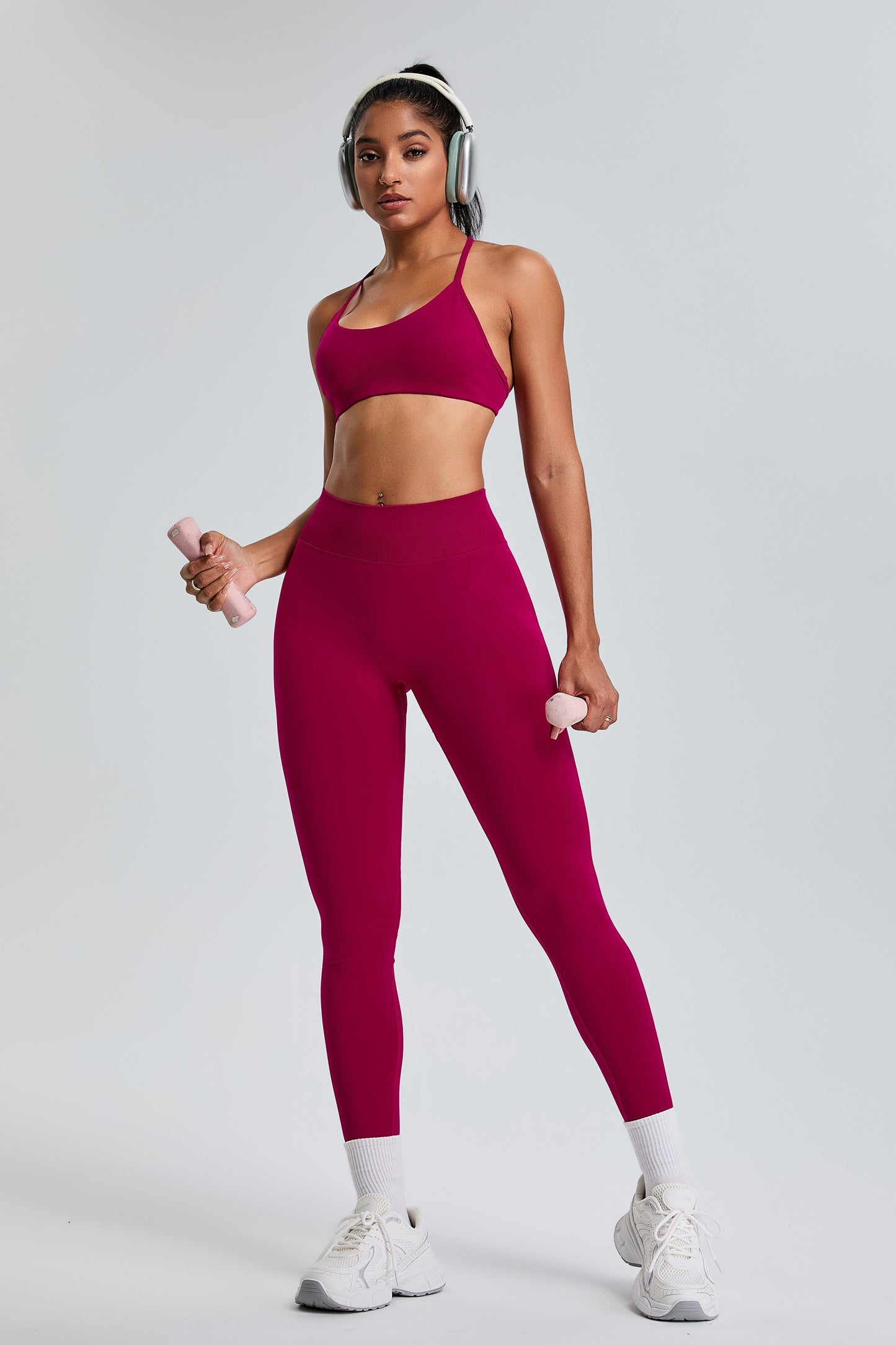 Sexy Seamless Sports Bras T-Shaped Back Yoga Bras Dark Red