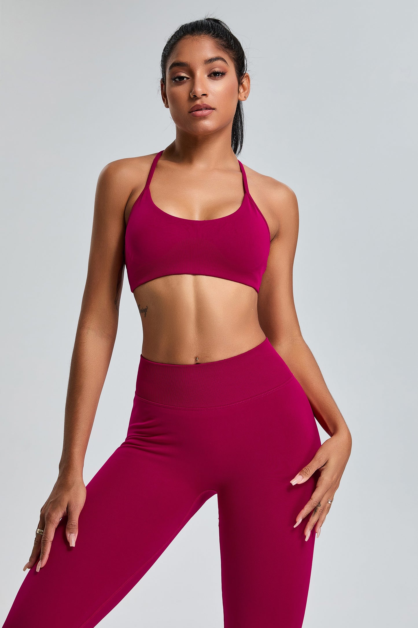 Sexy Seamless Sports Bras T-Shaped Back Yoga Bras Dark Red