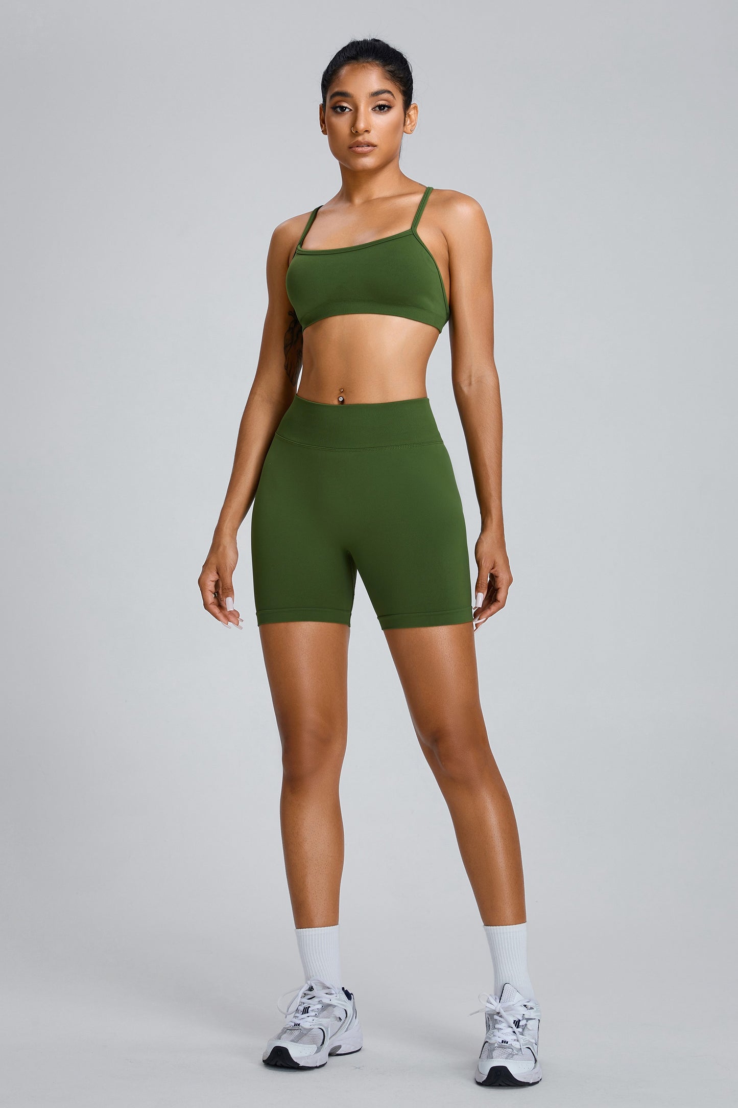 Seamless Yoga Shorts Hip Lifting Shorts Olive Green