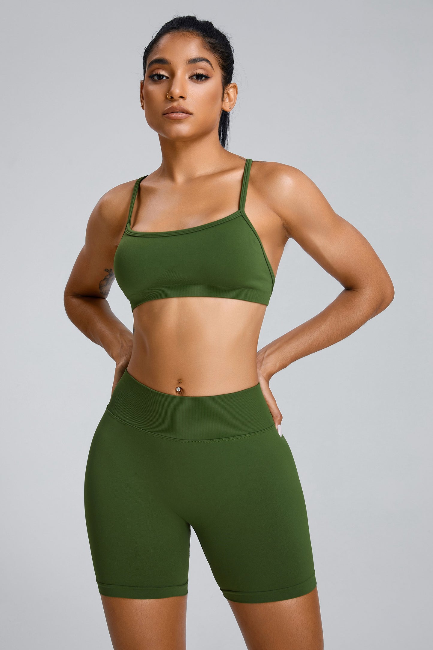 Seamless Yoga Shorts Hip Lifting Shorts Olive Green