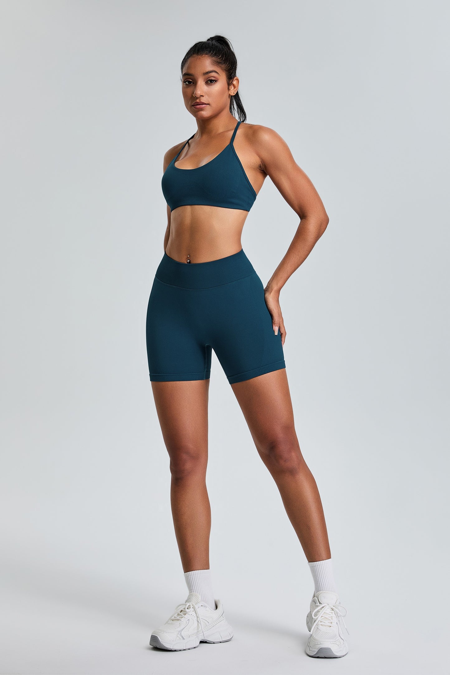 Sexy Seamless Sports Bras T-Shaped Back Yoga Bras Dark Blue
