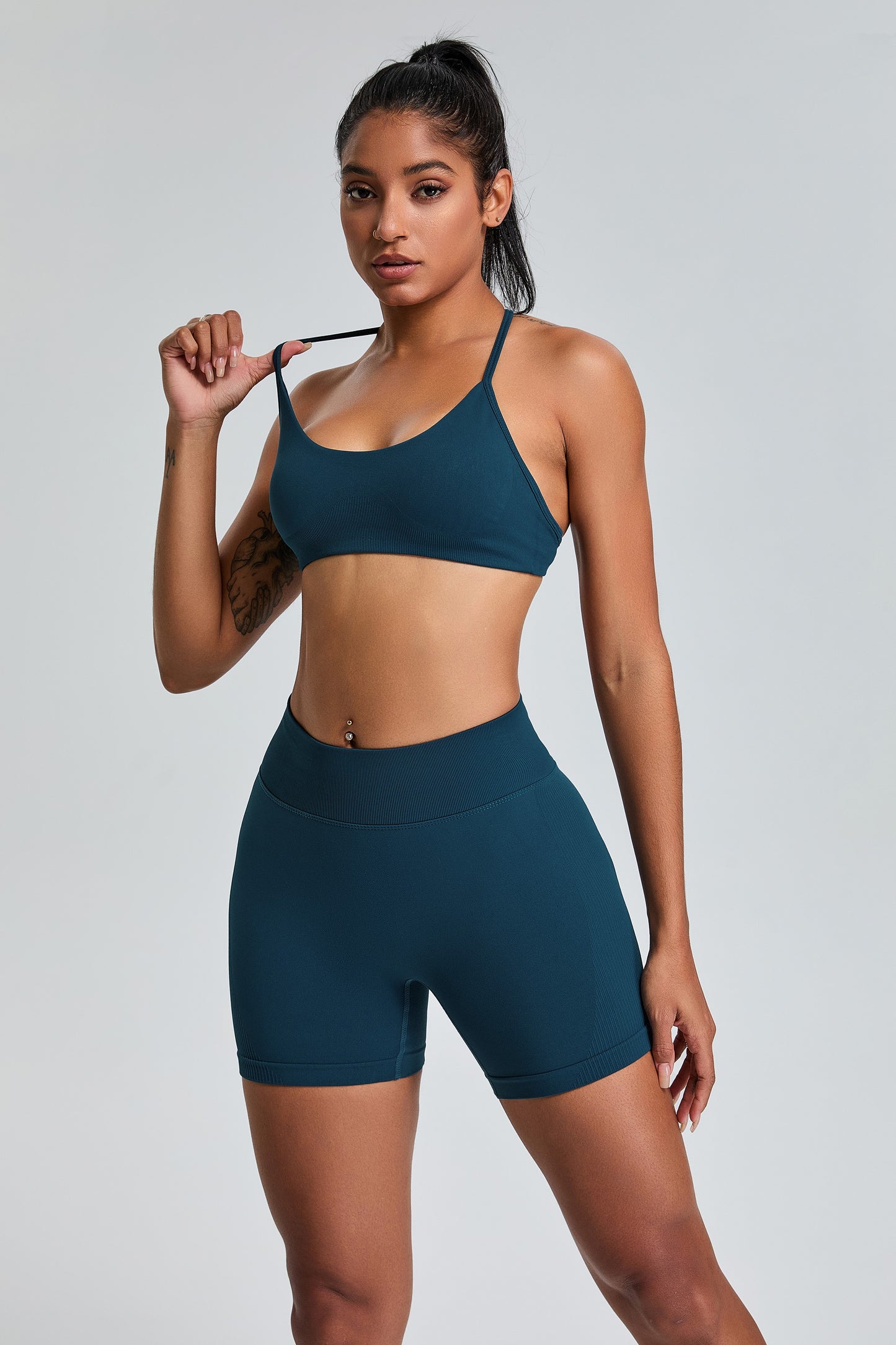 Sexy Seamless Sports Bras T-Shaped Back Yoga Bras Dark Blue
