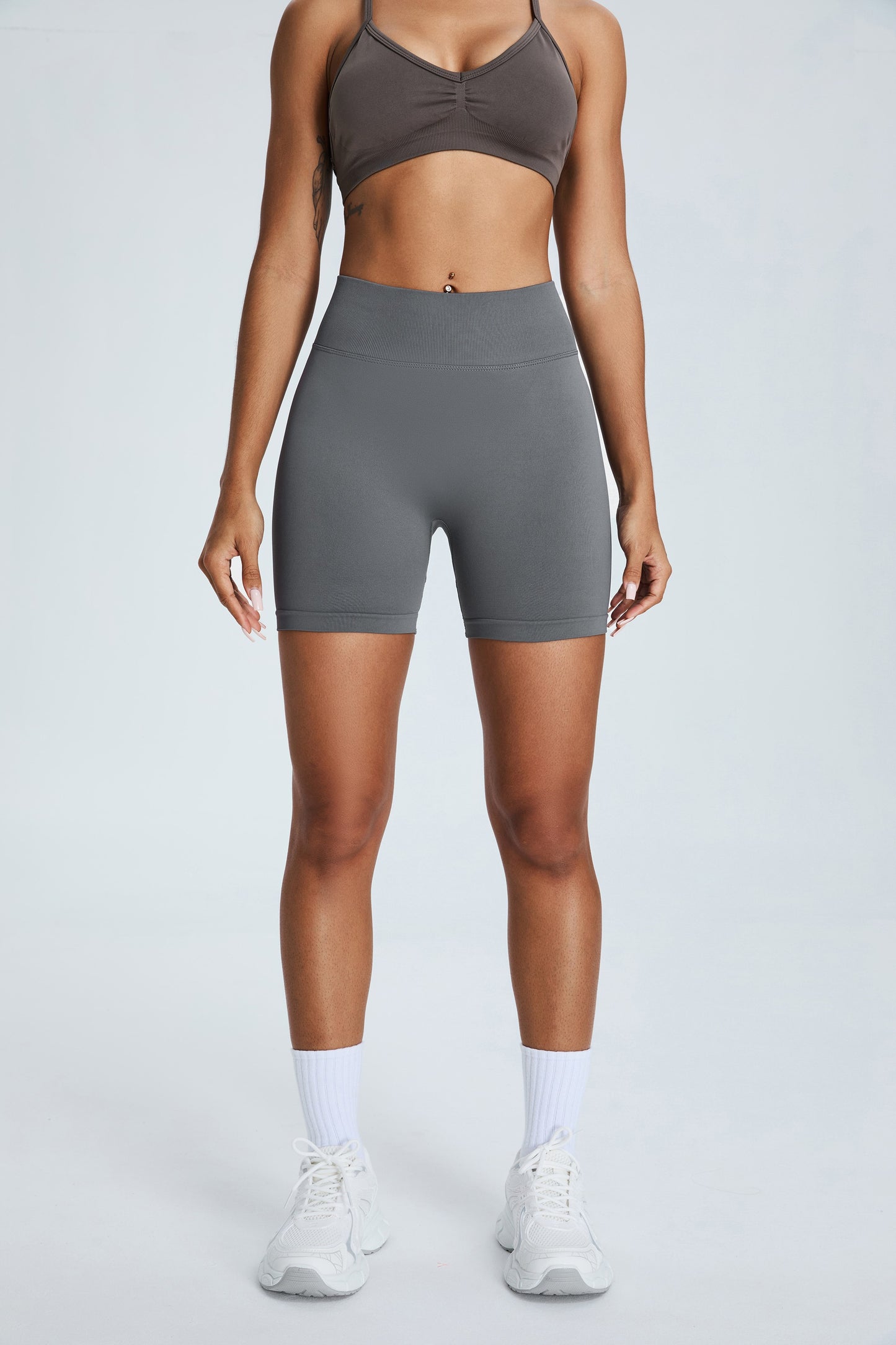 Seamless Yoga Shorts Hip Lifting Shorts Dark Gray