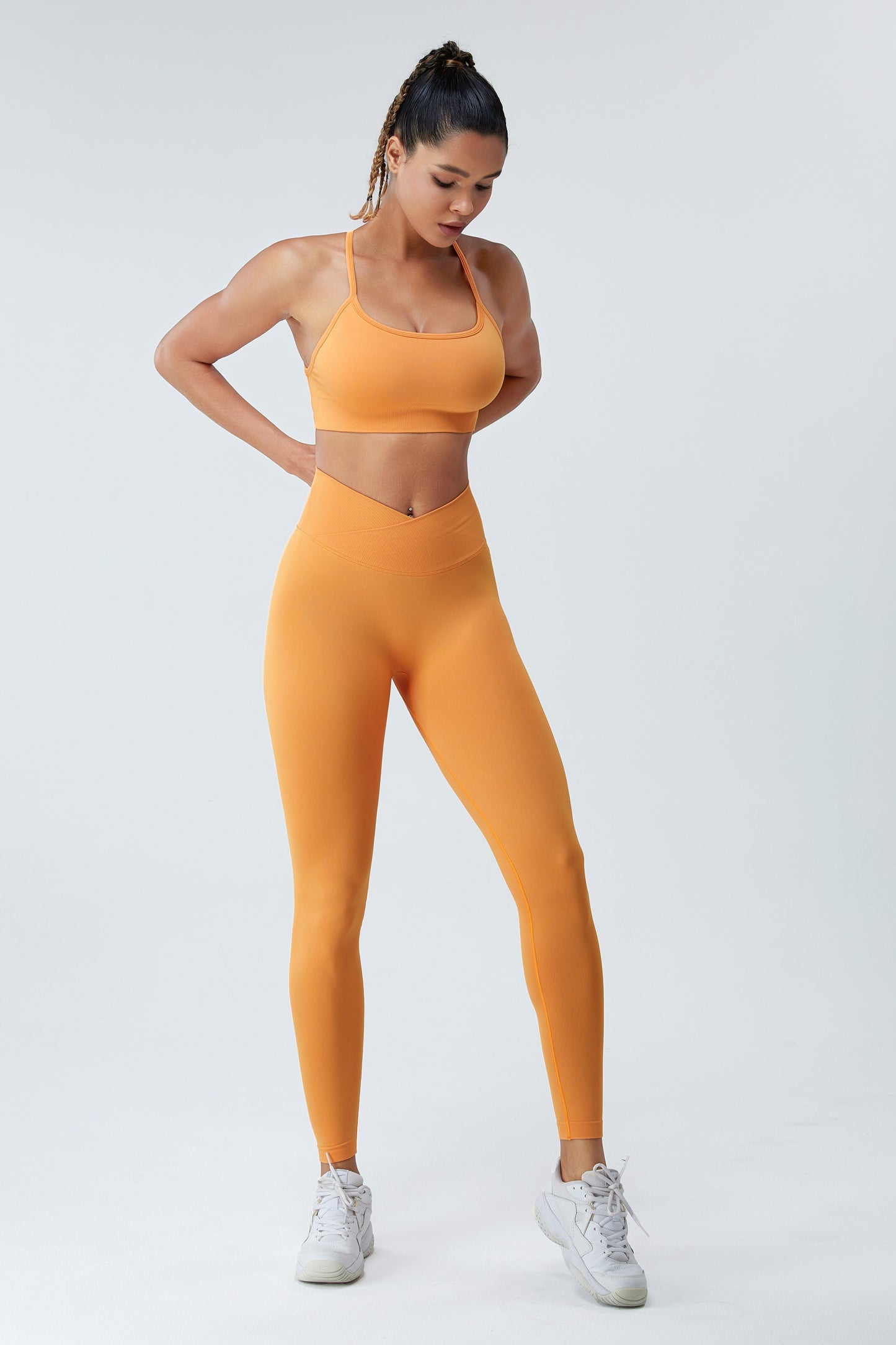 Seamless Sports Bras Cross Back Yoga Bras Orange