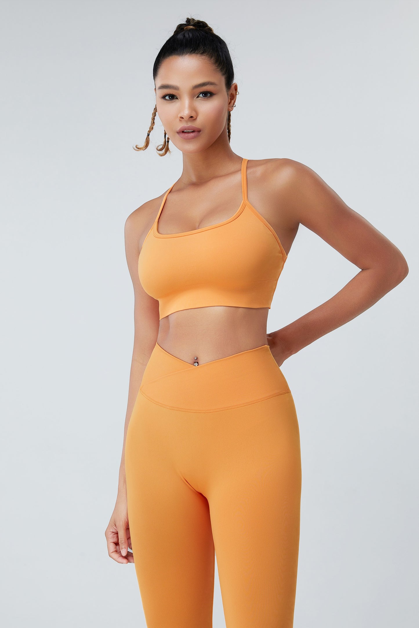 Seamless Sports Bras Cross Back Yoga Bras Orange