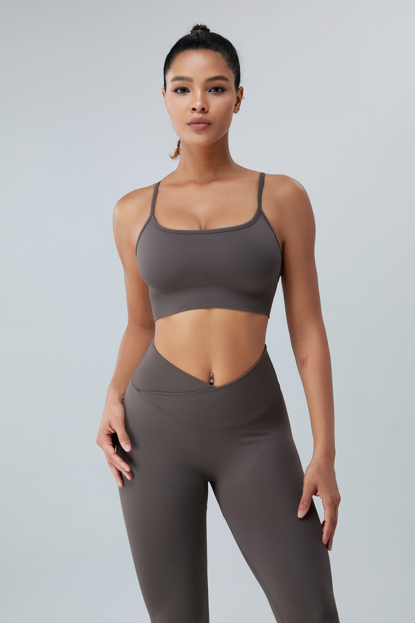 Seamless Sports Bras Cross Back Yoga Bras Dark Gray