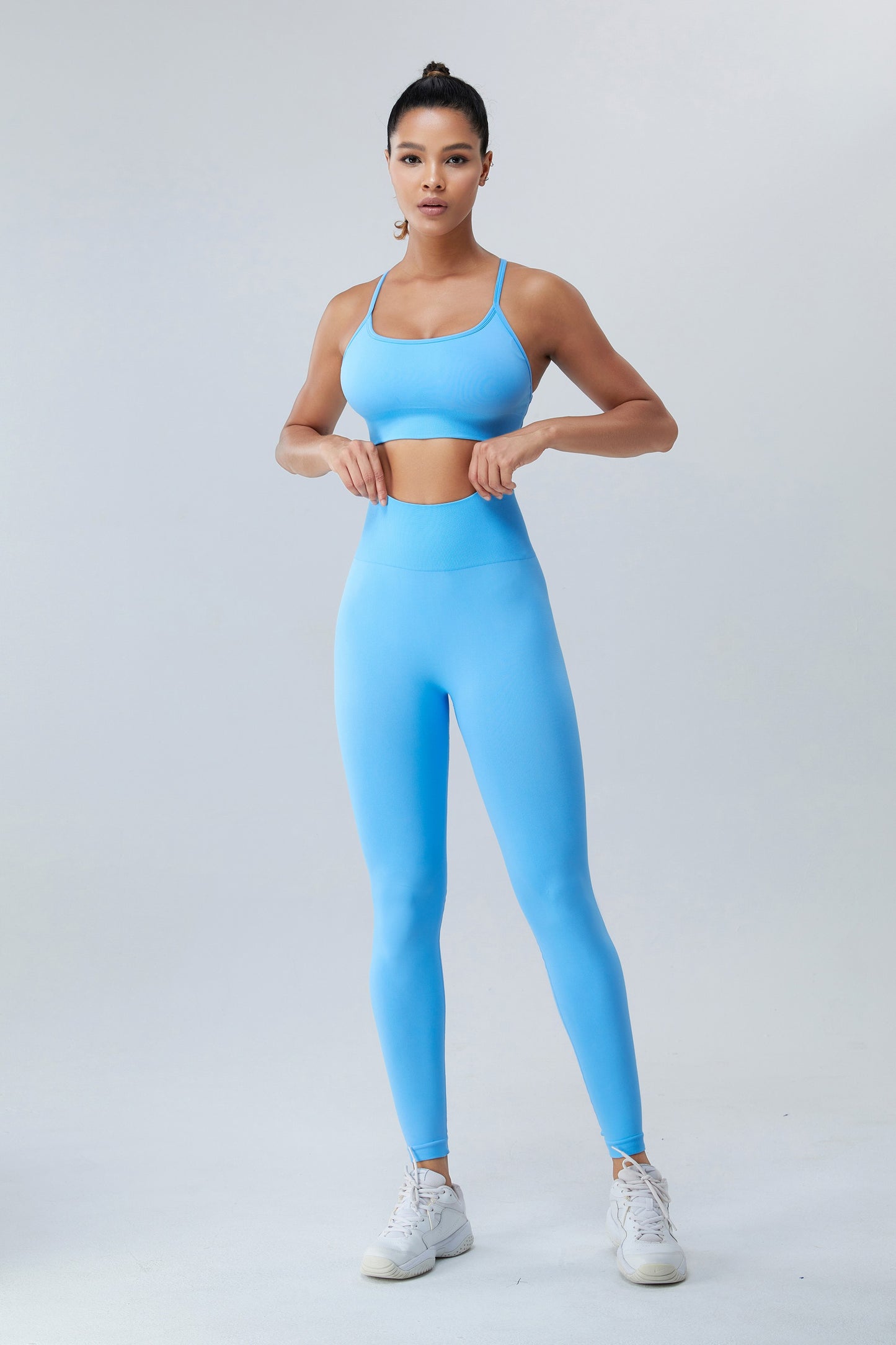 Seamless Sports Bras Cross Back Yoga Bras Blue