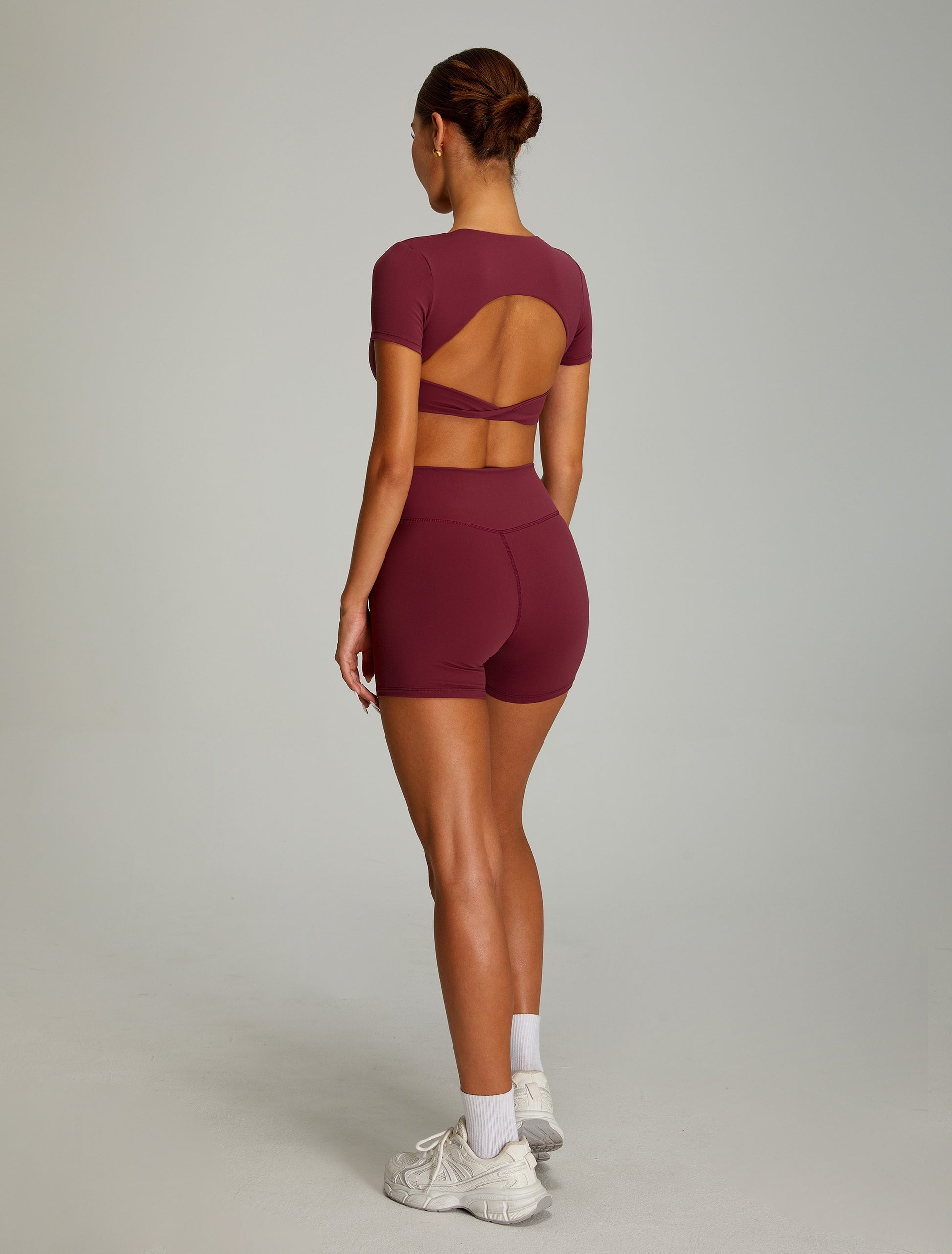 Short Sleeve Twist Crop Wine Red