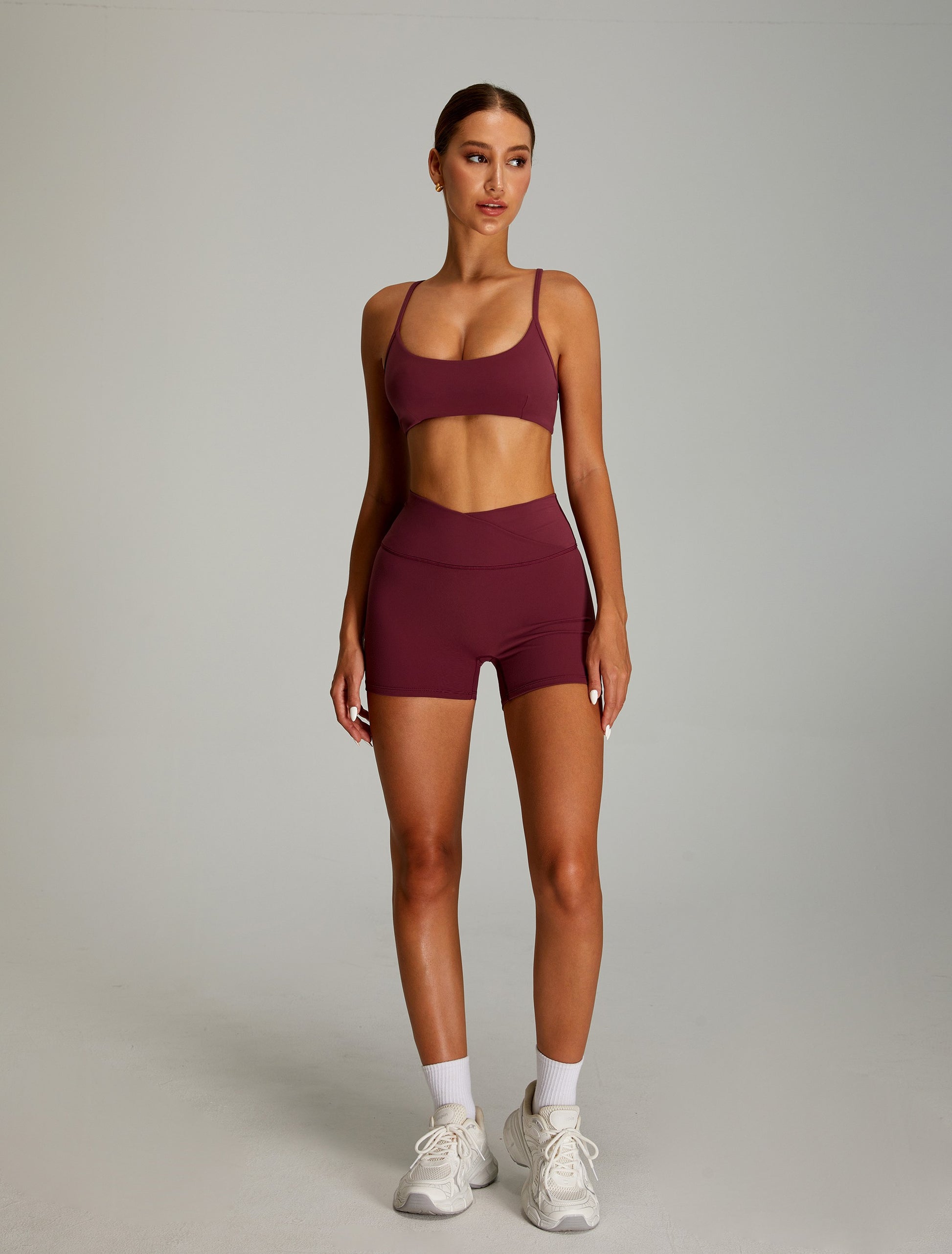 Adjustable Cross Back Yoga Bras Sports Bras Wine Red