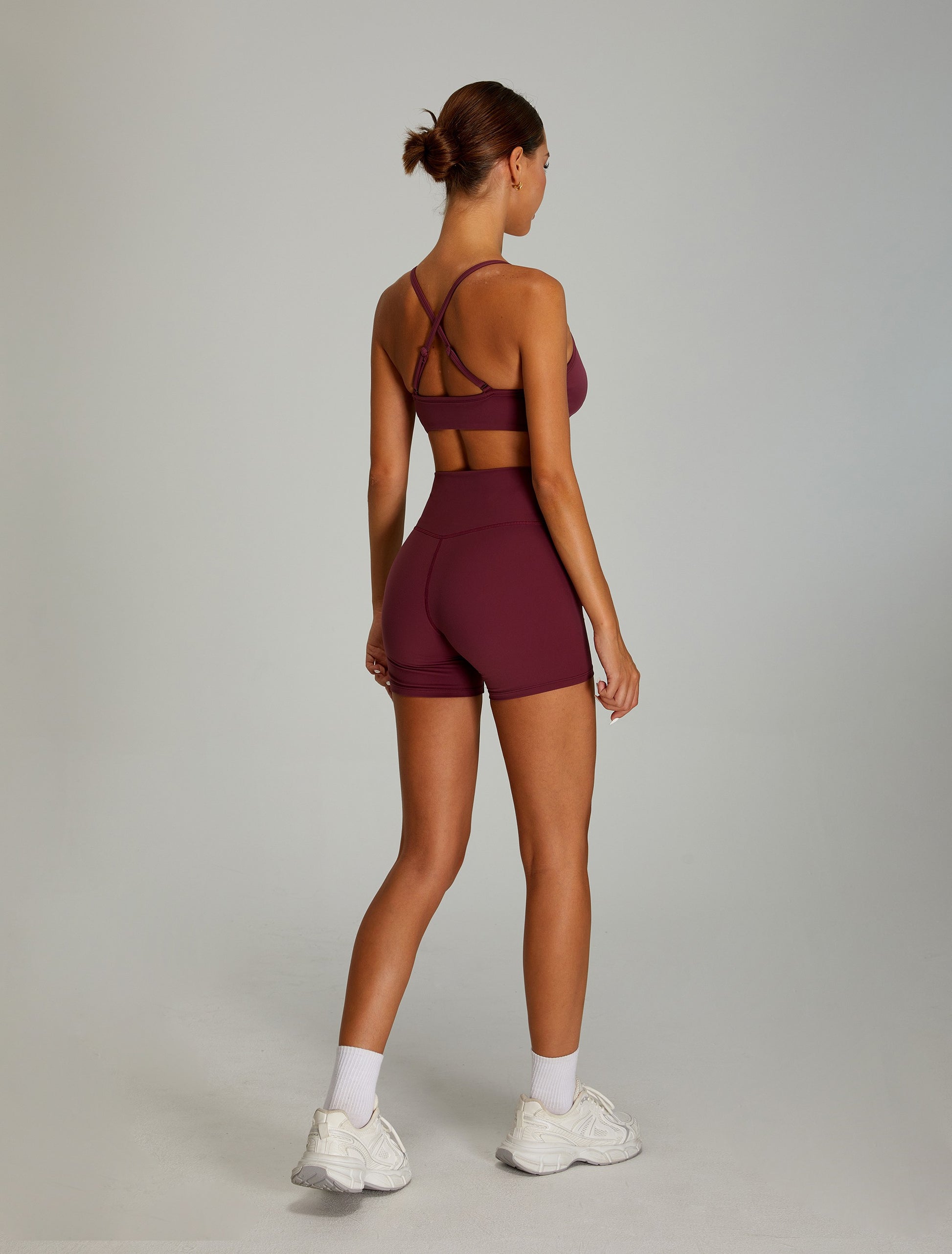 Adjustable Cross Back Yoga Bras Sports Bras Wine Red