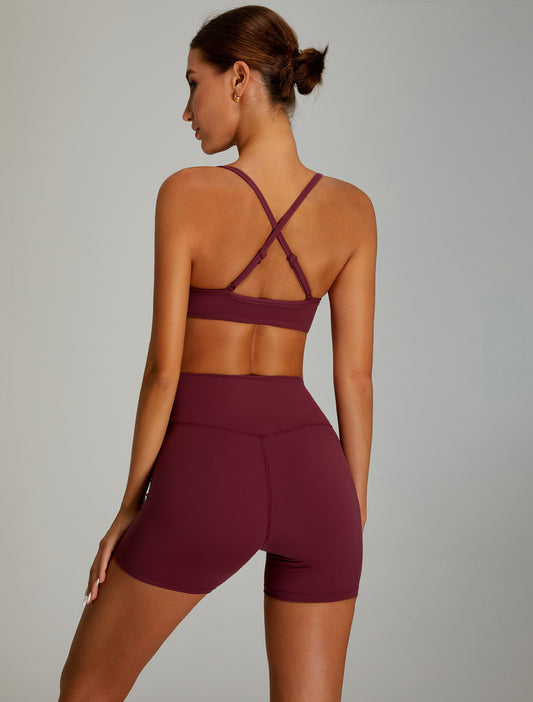 Adjustable Cross Back Yoga Bras Sports Bras Wine Red
