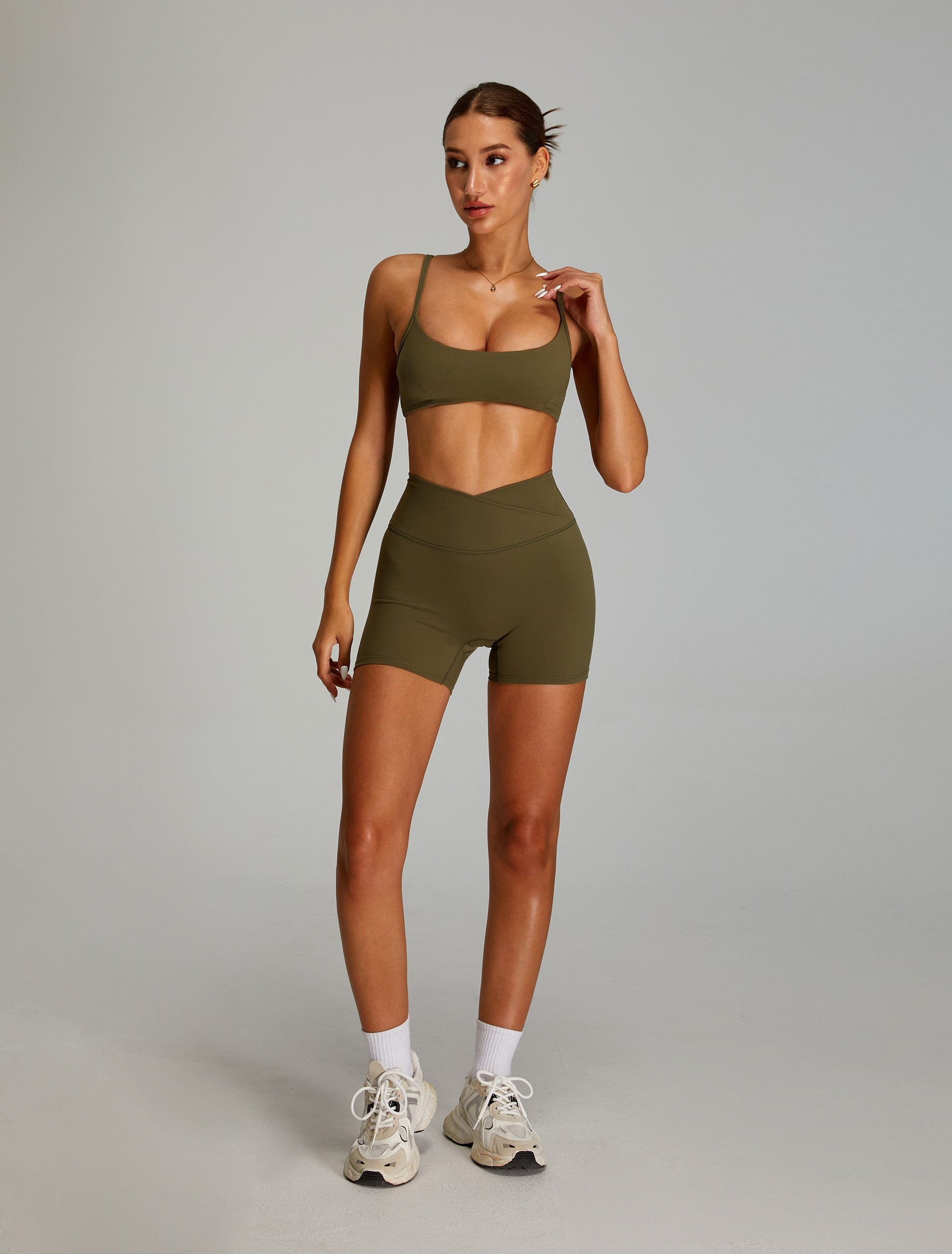 Adjustable Cross Back Yoga Bras Sports Bras Army Green
