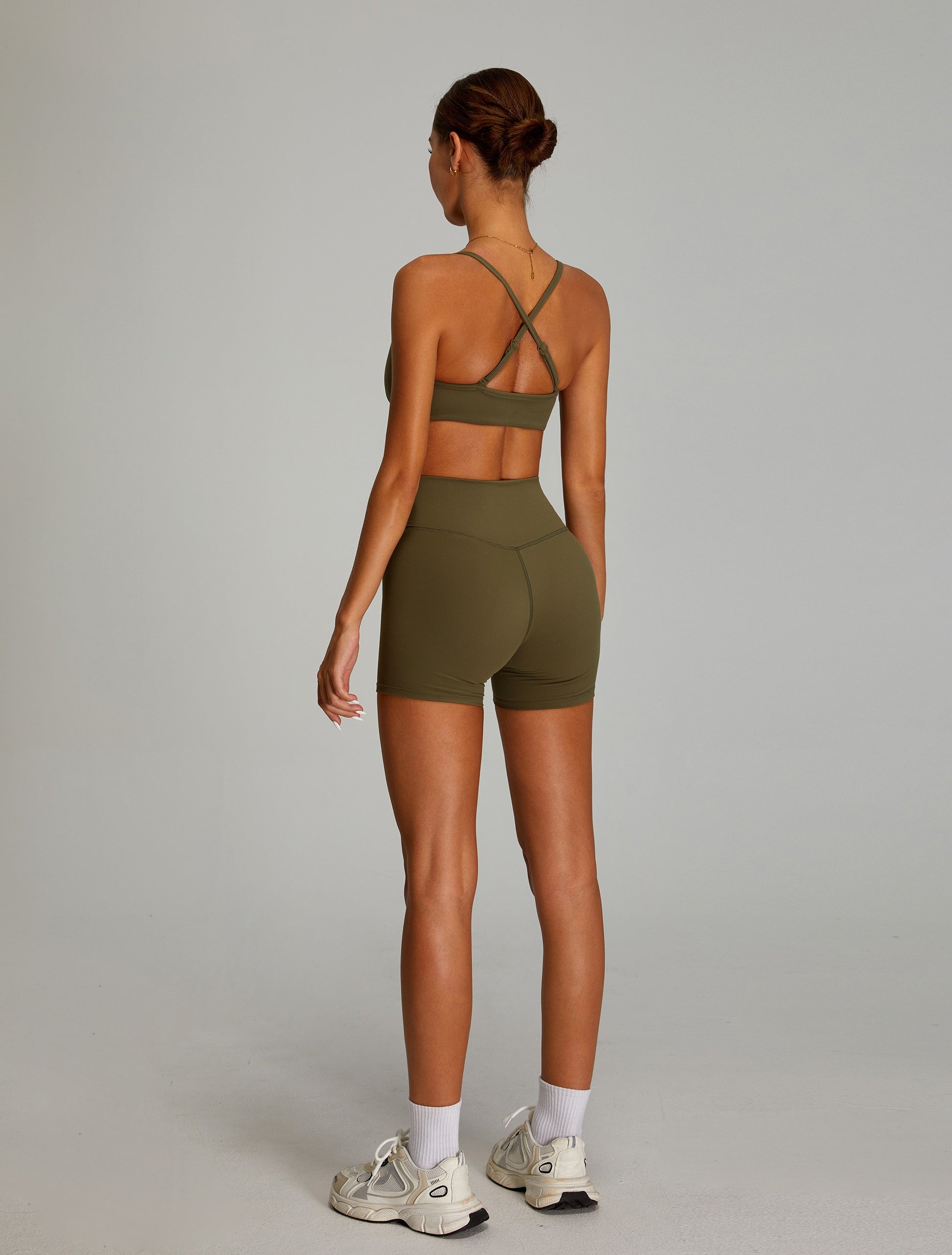 Adjustable Cross Back Yoga Bras Sports Bras Army Green