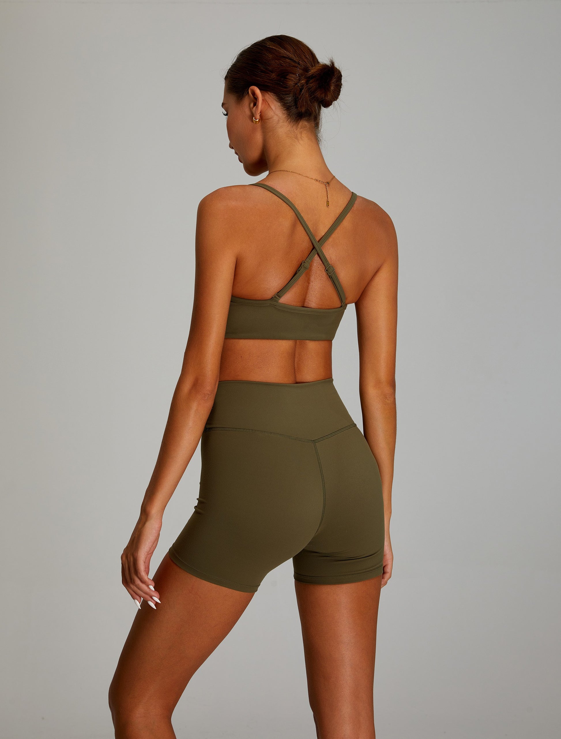 Adjustable Cross Back Yoga Bras Sports Bras Army Green
