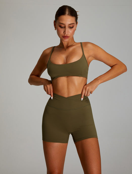 Adjustable Cross Back Yoga Bras Sports Bras Army Green