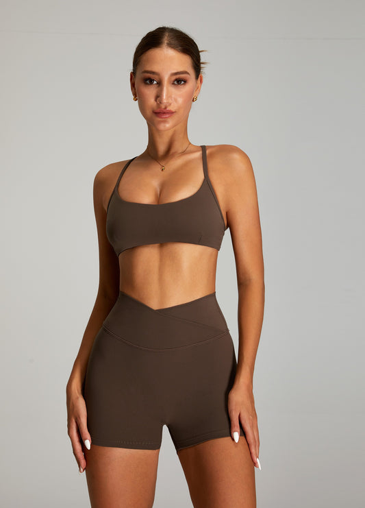 Adjustable Cross Back Yoga Bras Sports Bras Dark Brown