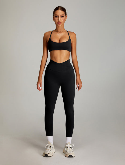 High Waisted Yoga Pants Crossed V Waist Leggings Black