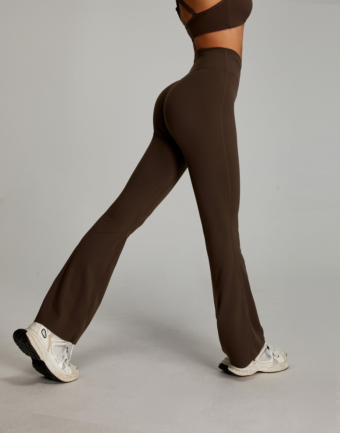 Crossed V Waist Flared Pants Dark Brown