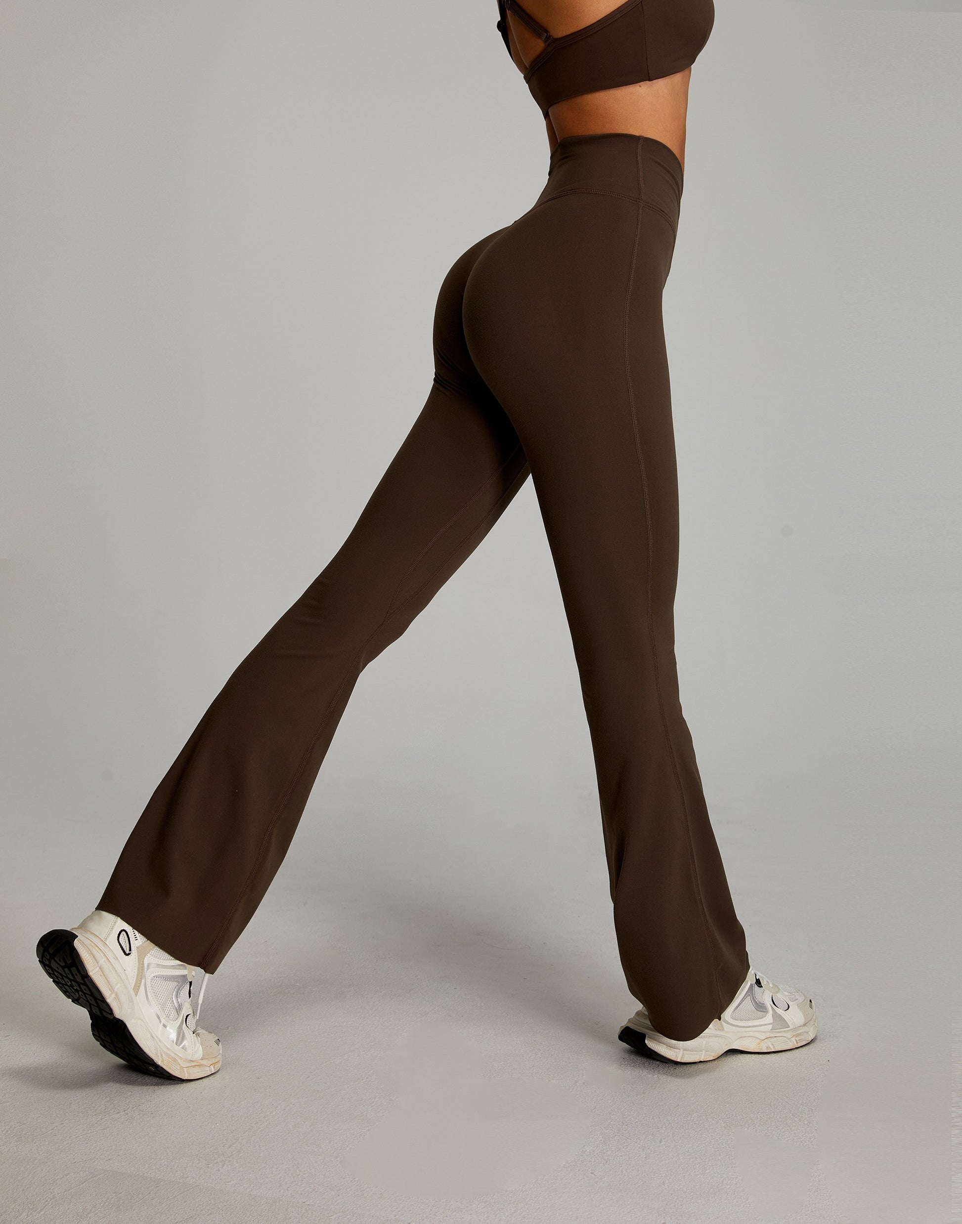 Crossed V Waist Flared Pants Dark Brown