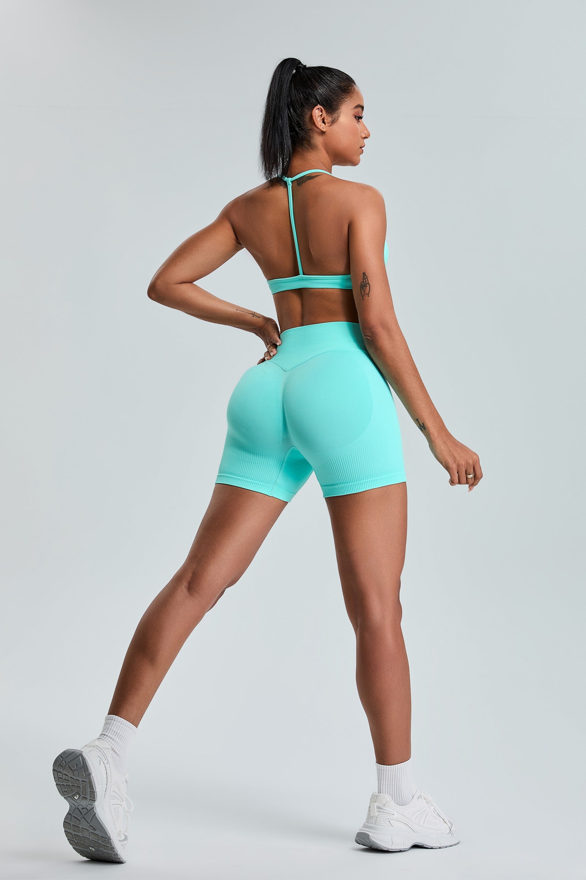 Sexy Seamless Sports Bras T-Shaped Back Yoga Bras Baby Blue