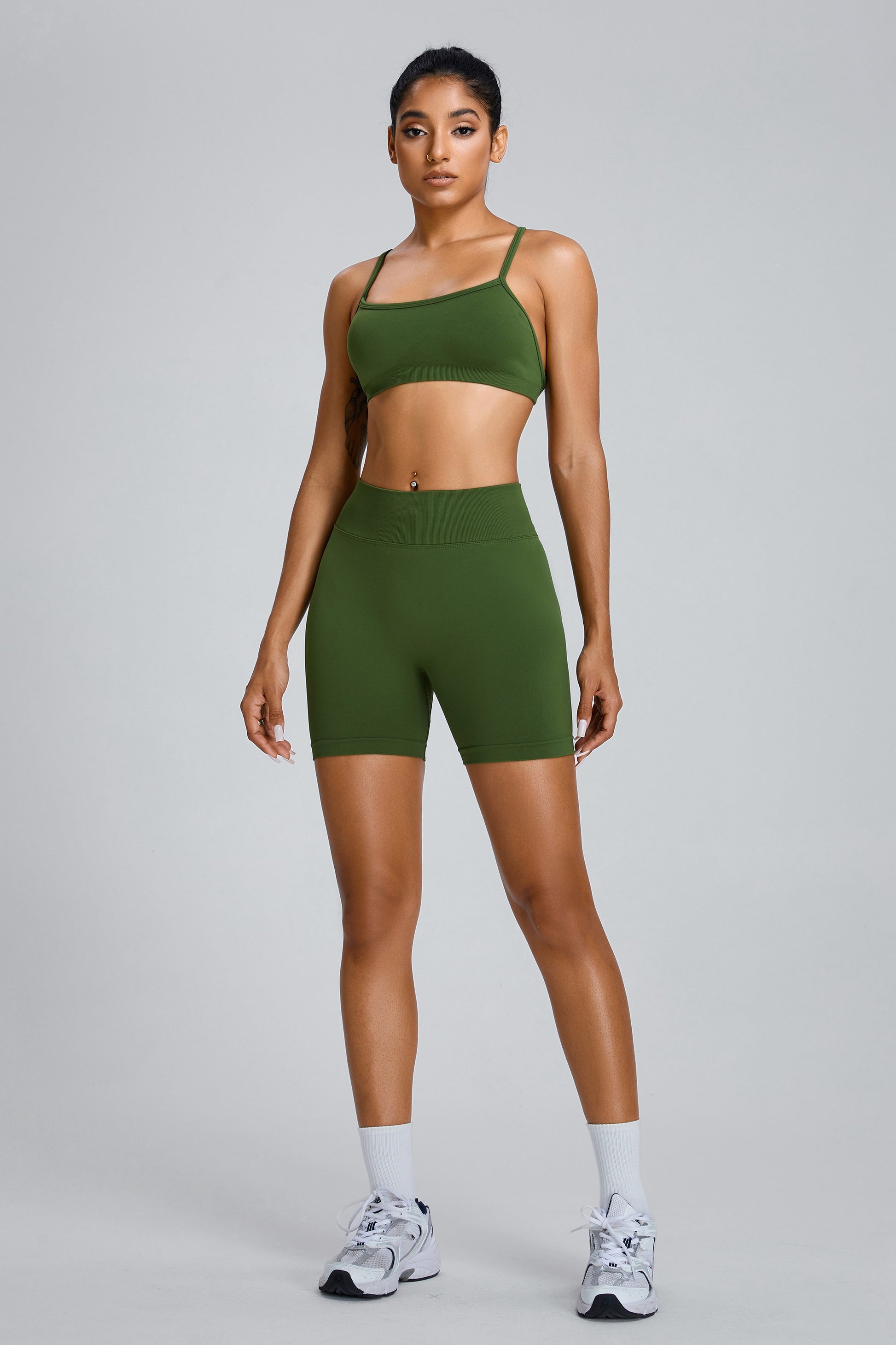 Seamless Yoga Shorts Hip Lifting Shorts Olive Green