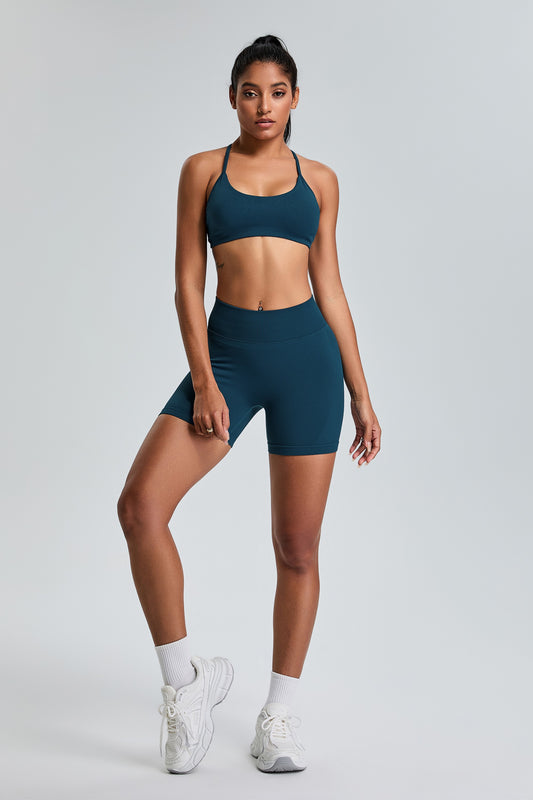 Sexy Seamless Sports Bras T-Shaped Back Yoga Bras Dark Blue