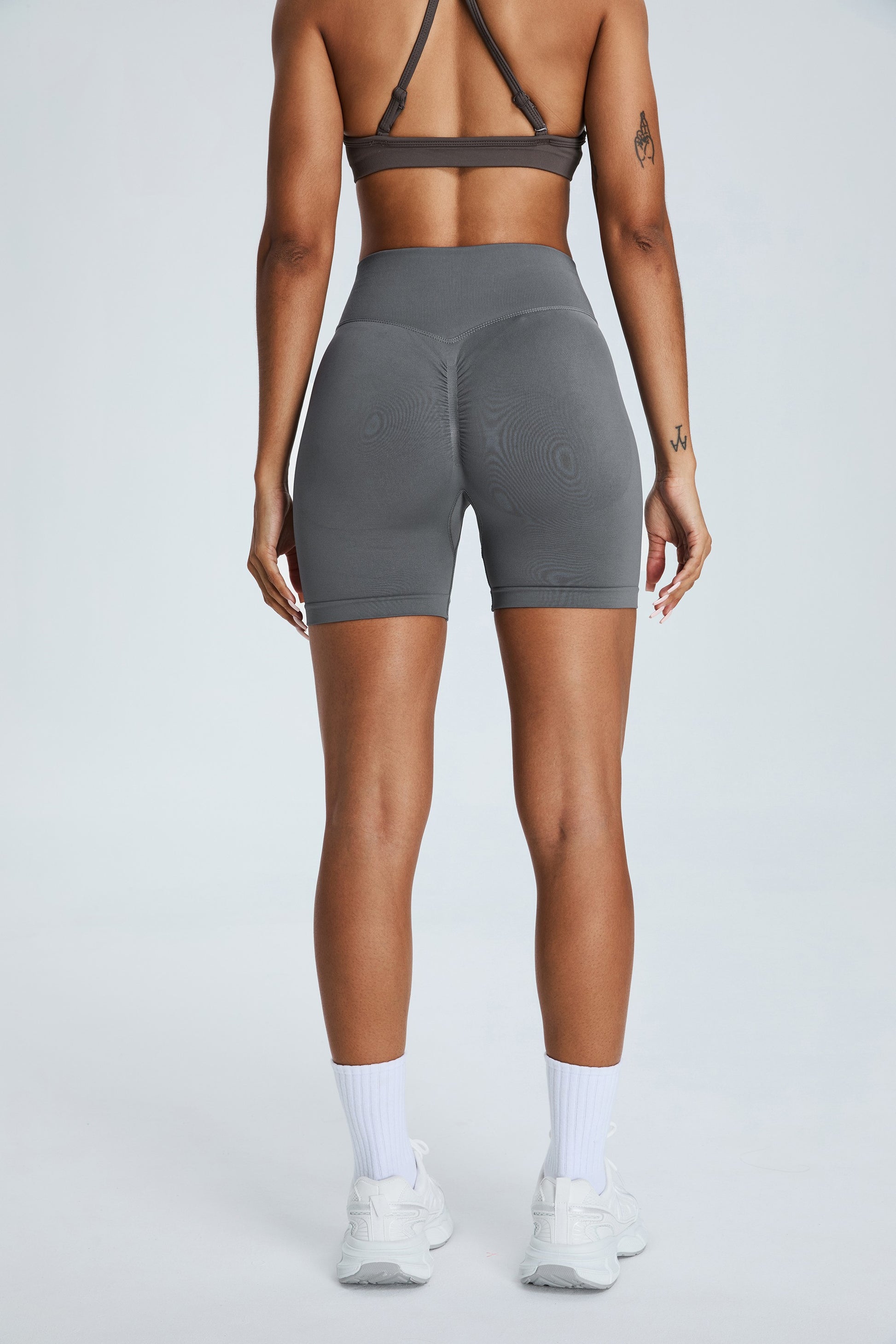 Seamless Yoga Shorts Hip Lifting Shorts Dark Gray